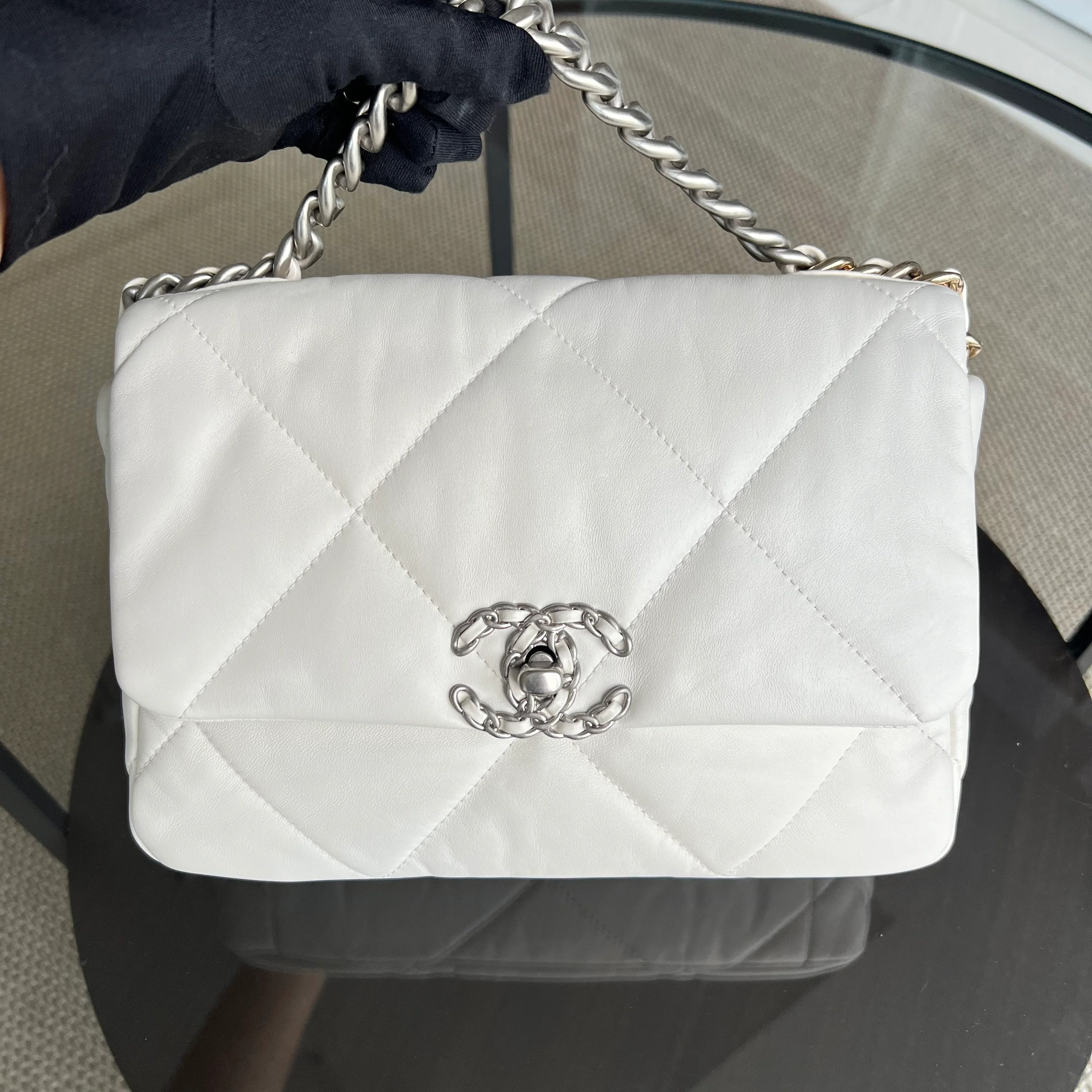 *Microchip* Chanel C19 Small 19 Bag Quilted Goatskin Two-Tone Hardware Microchipped - Best Luxury Designers