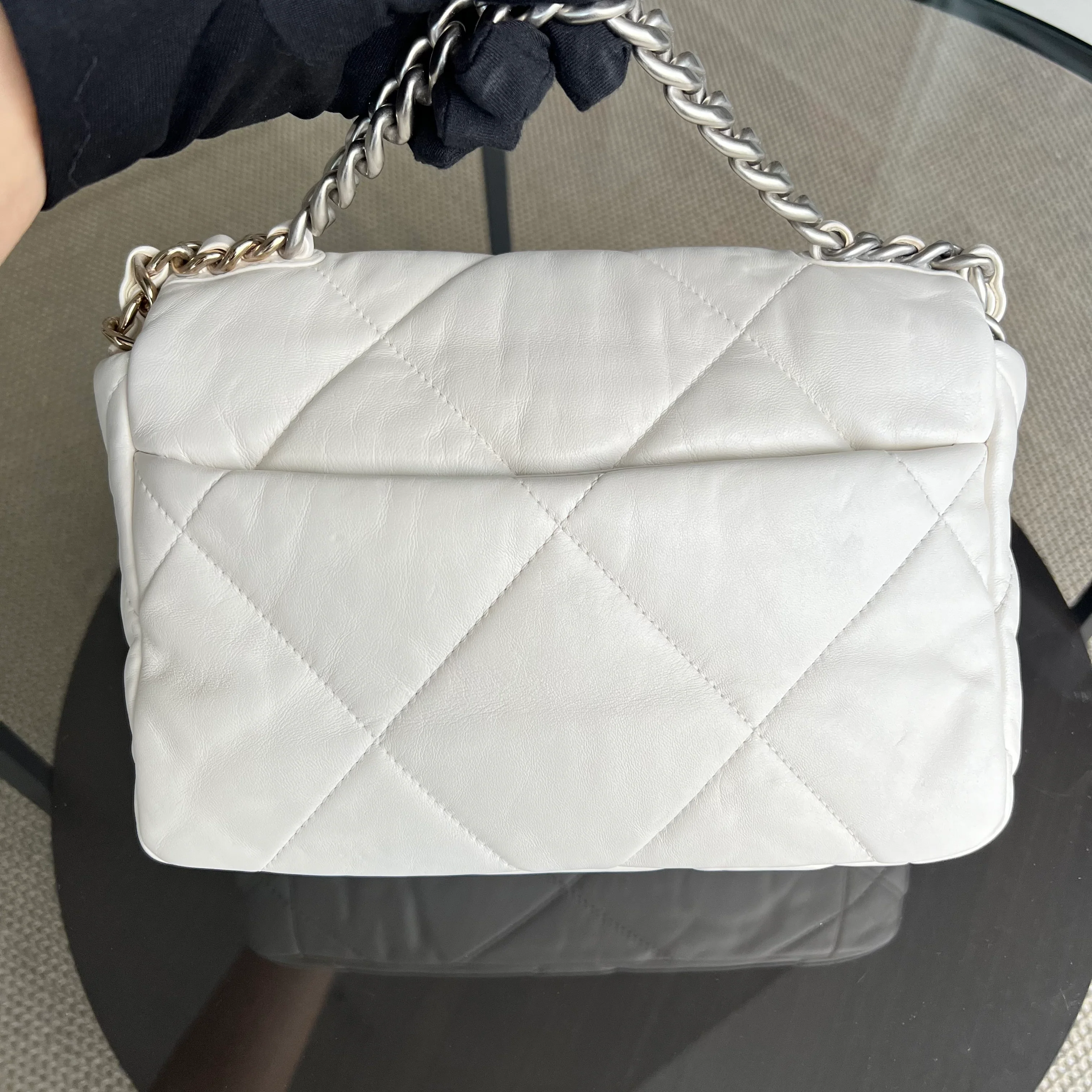 *Microchip* Chanel C19 Small 19 Bag Quilted Goatskin Two-Tone Hardware Microchipped - Best Luxury Designers