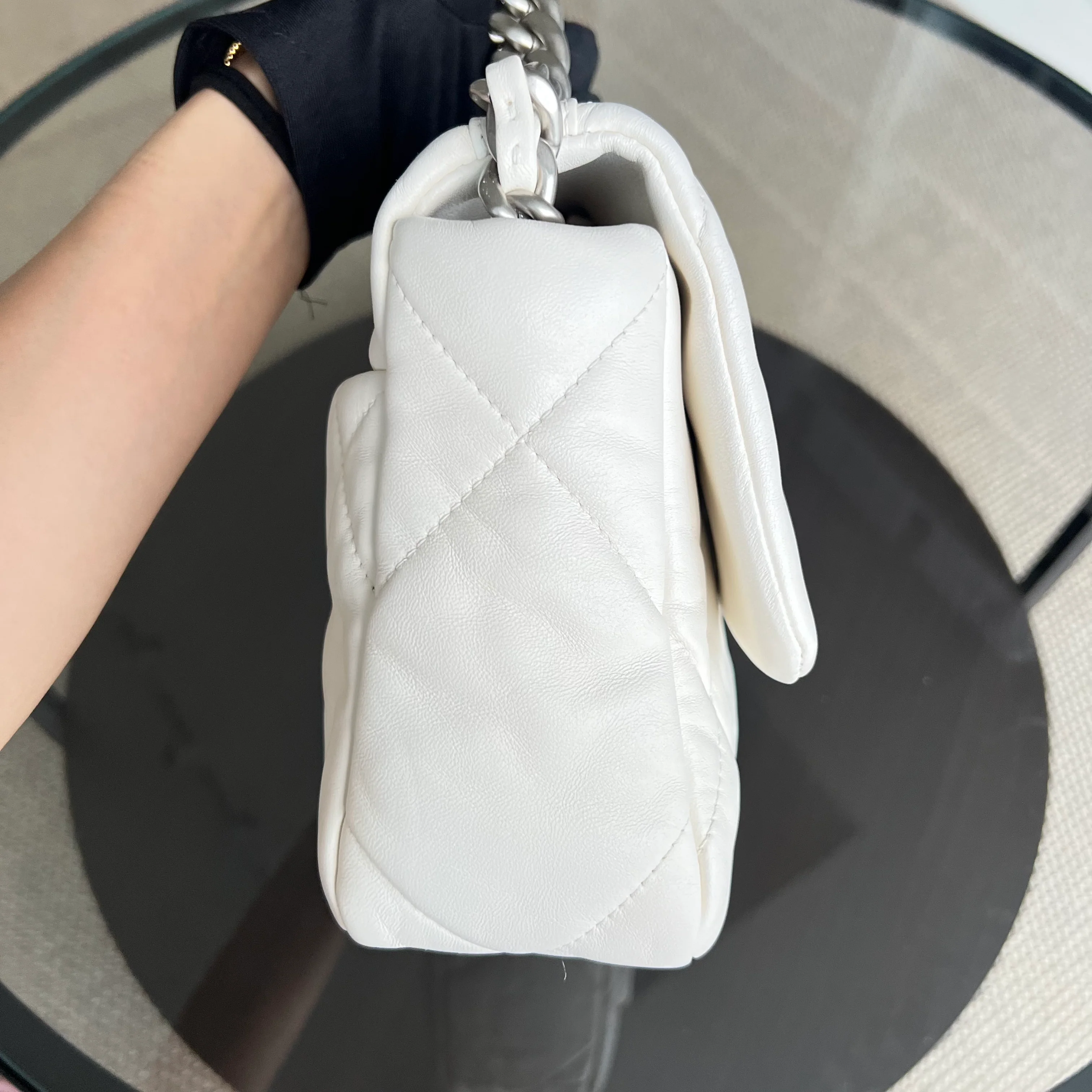 *Microchip* Chanel C19 Small 19 Bag Quilted Goatskin Two-Tone Hardware Microchipped - Best Luxury Designers