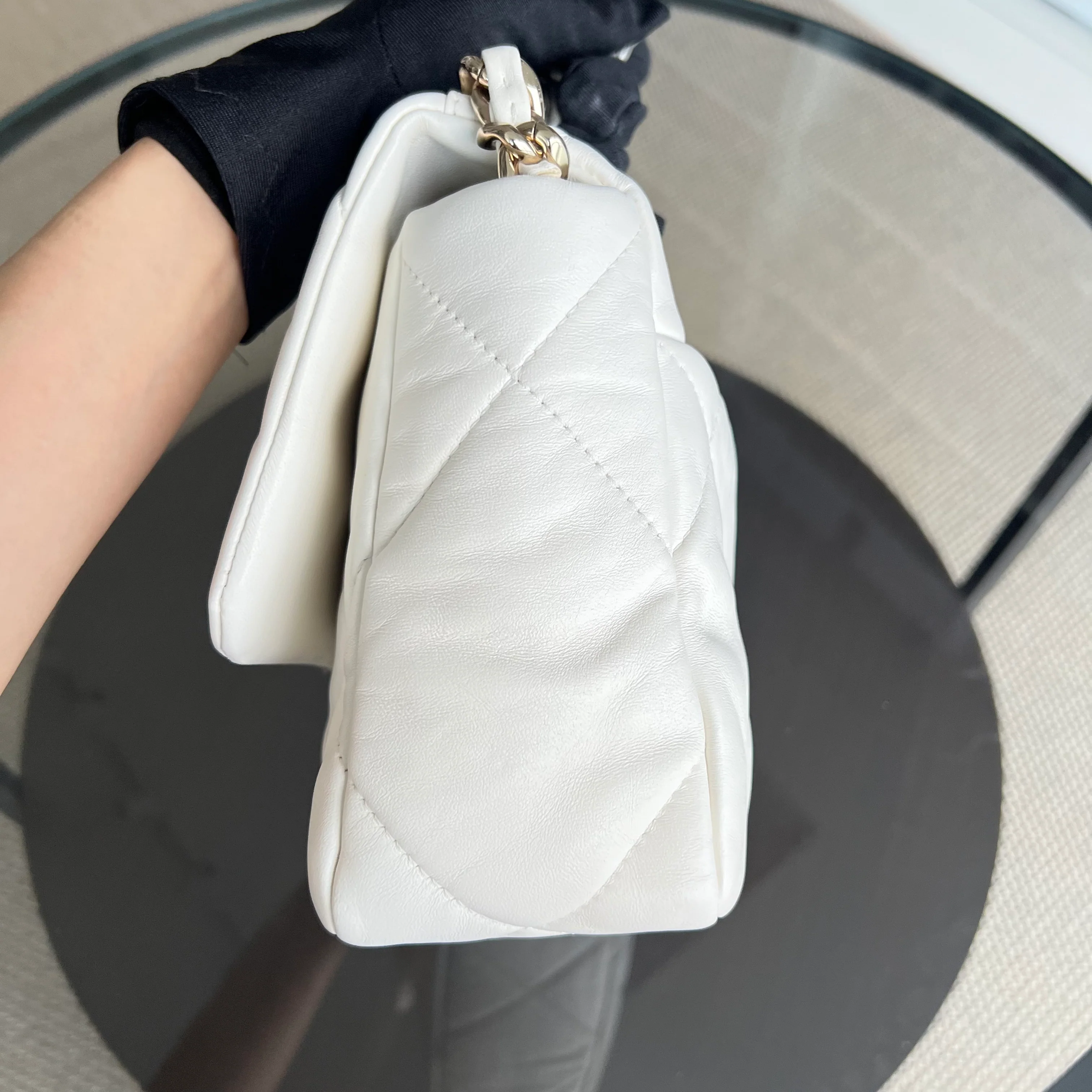 *Microchip* Chanel C19 Small 19 Bag Quilted Goatskin Two-Tone Hardware Microchipped - Best Luxury Designers