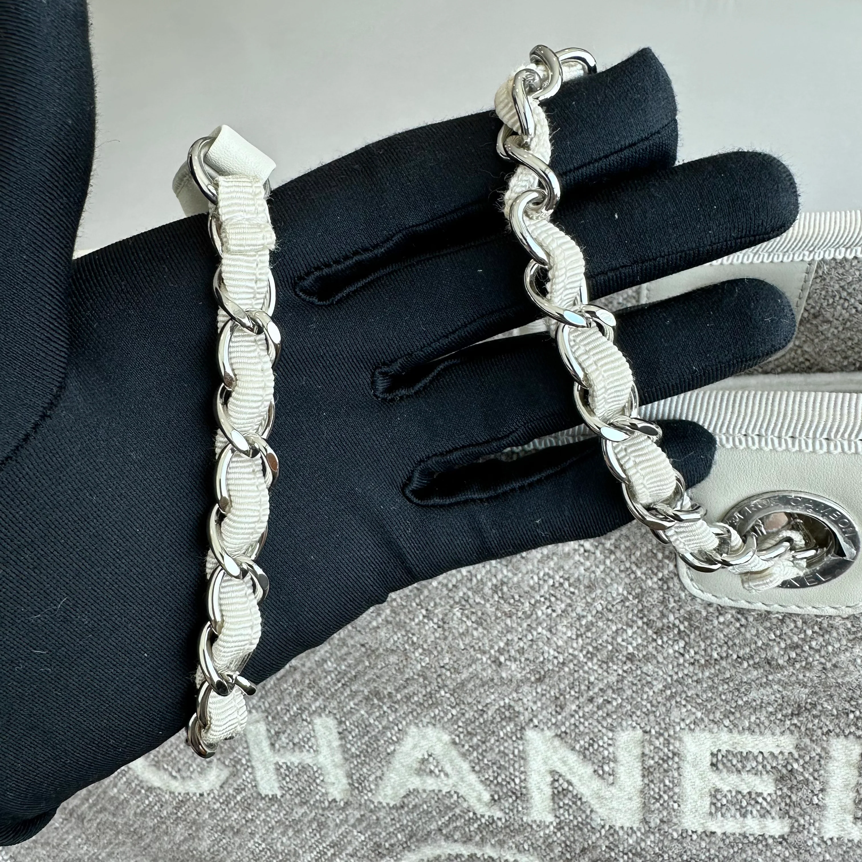 *Microchip* Chanel Deauville Tote Medium Tweed Grey White SHW Microchip - Best Luxury Designers