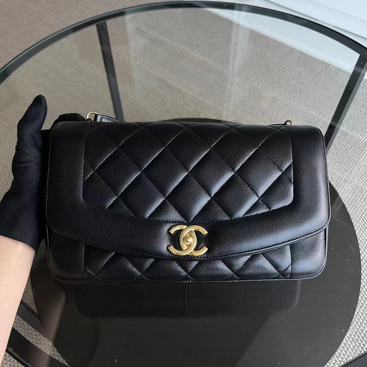 *Modern Reissue 2015* Chanel Diana 28CM Quilted Lambskin Black Golden Hardware Series 20 - Best Luxury Designers