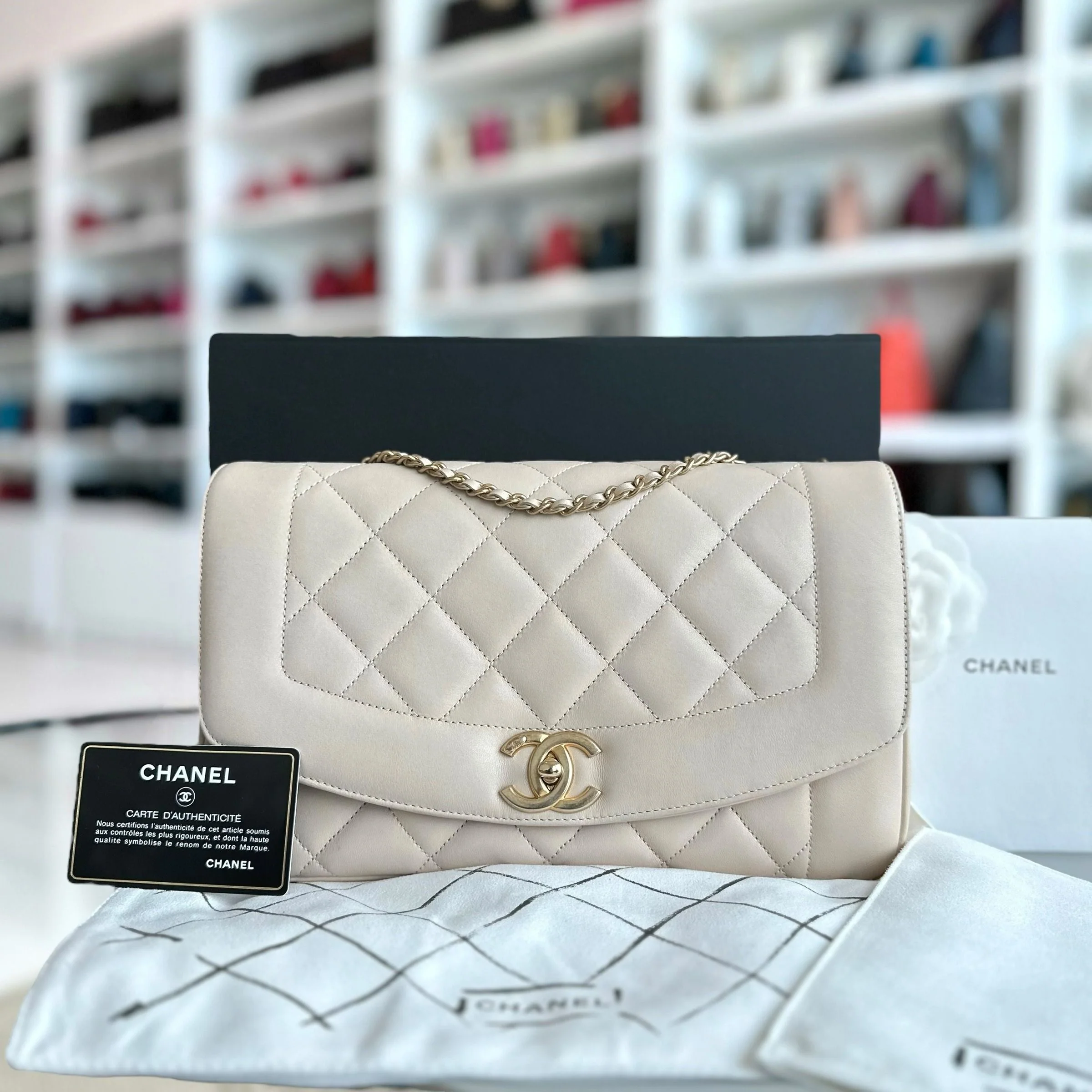 *Modern Reissue 2015* Chanel Diana Jumbo 28CM Quilted Lambskin Beige GHW No 20 - Best Luxury Designers