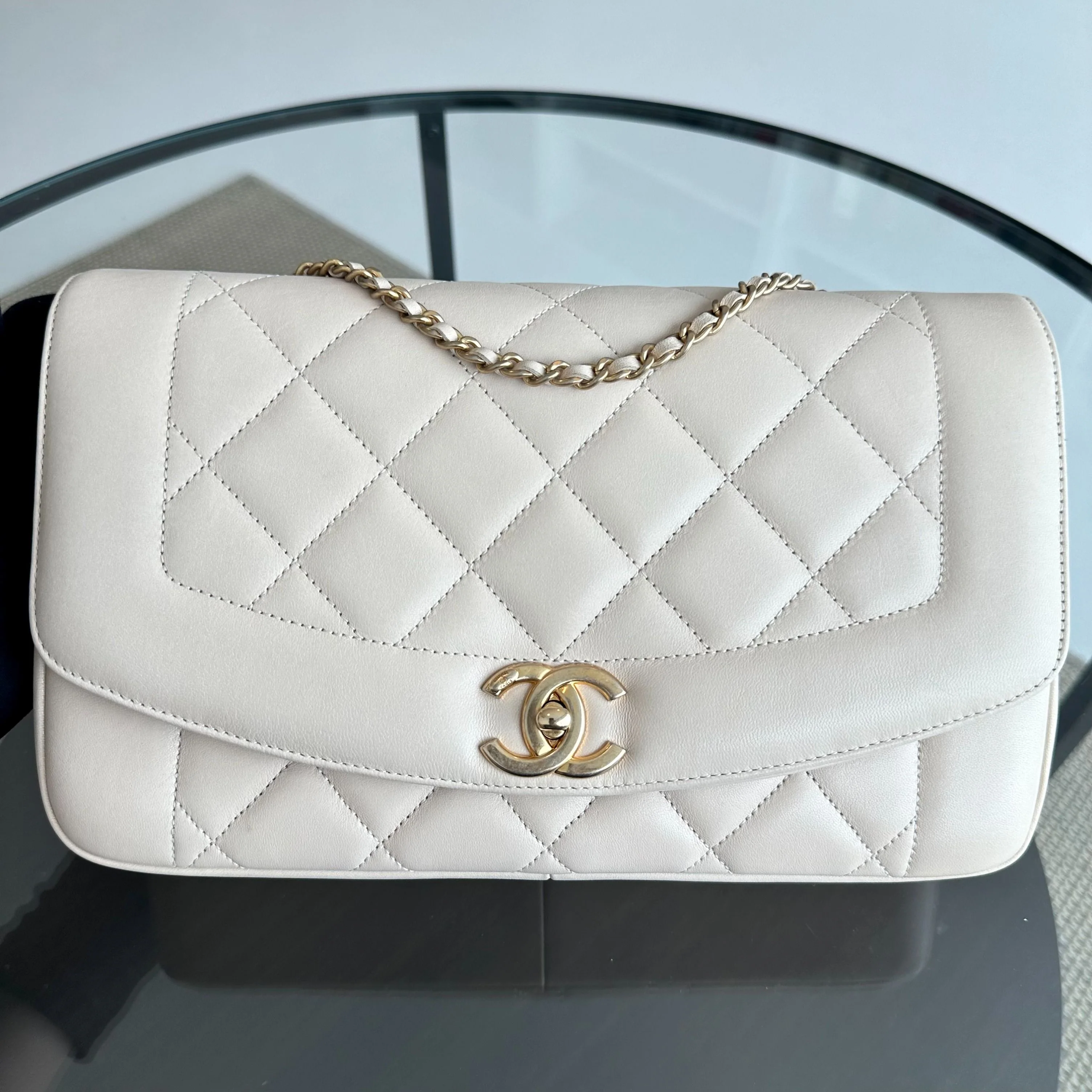 *Modern Reissue 2015* Chanel Diana Jumbo 28CM Quilted Lambskin Beige GHW No 20 - Best Luxury Designers