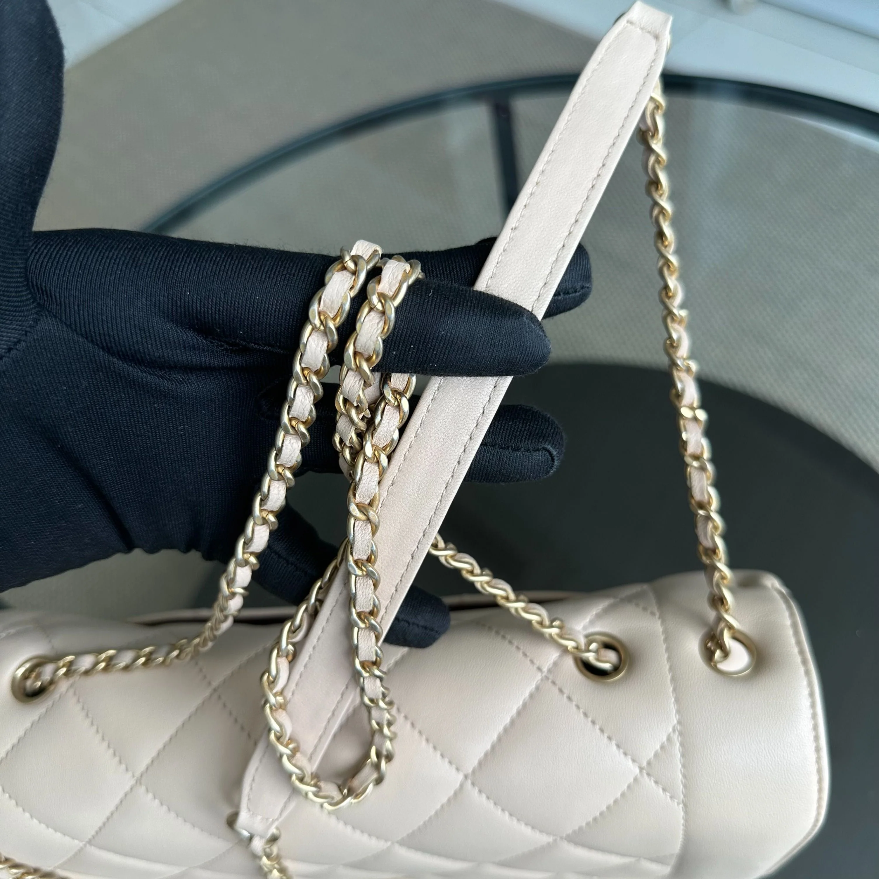 *Modern Reissue, Like New* Chanel Diana Jumbo 28CM Quilted Lambskin Beige GHW No 20 - Best Luxury Designers