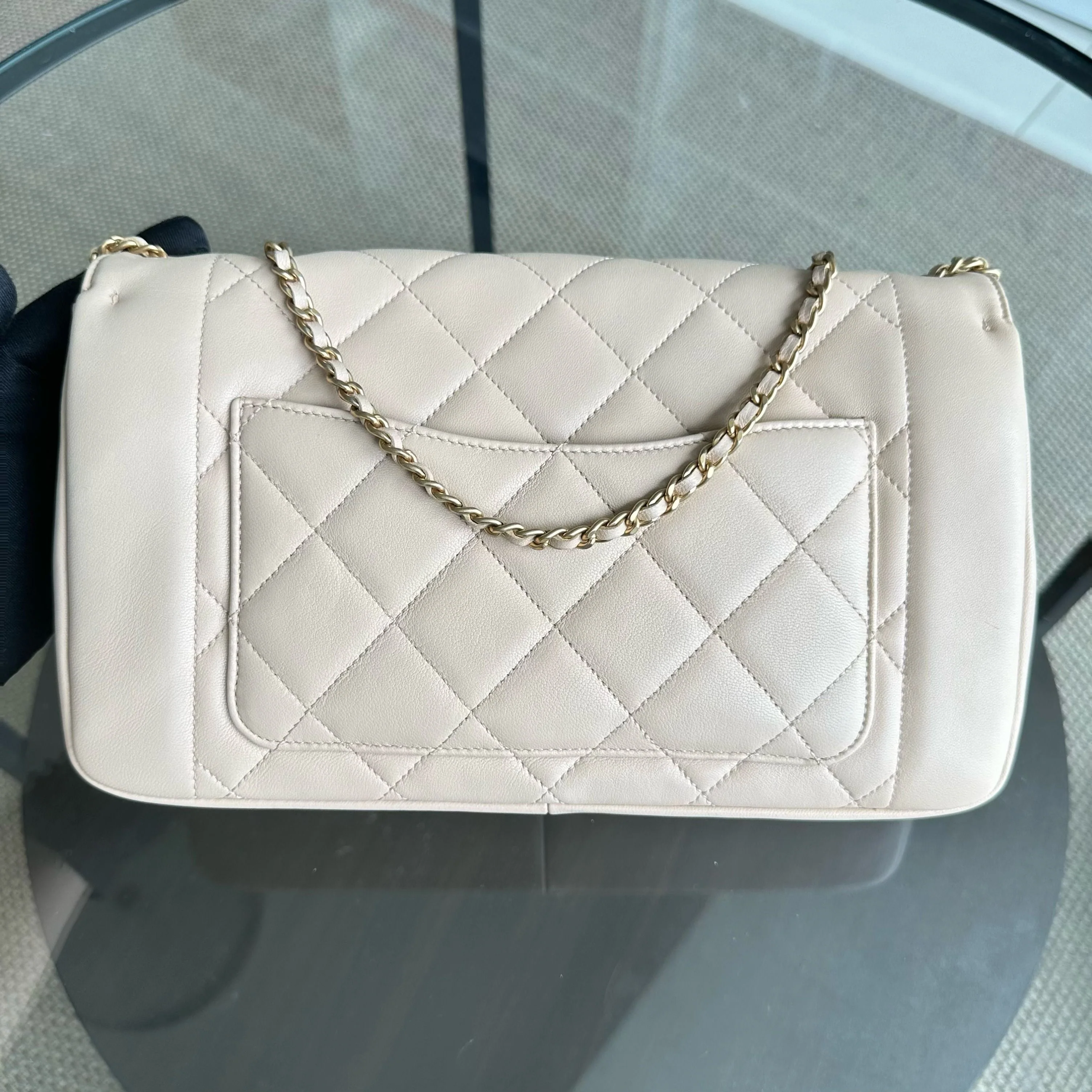 *Modern Reissue, Like New* Chanel Diana Jumbo 28CM Quilted Lambskin Beige GHW No 20 - Best Luxury Designers