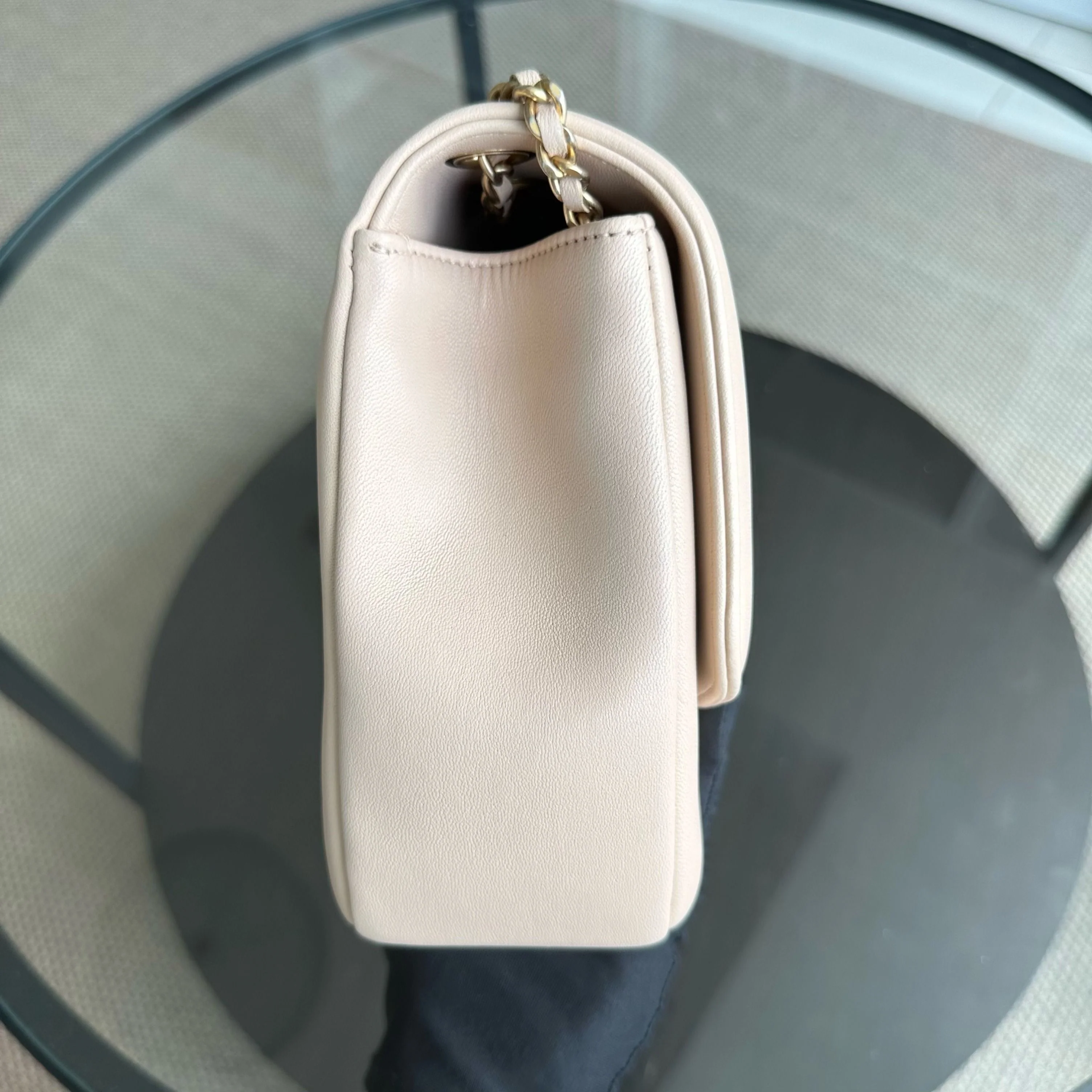 *Modern Reissue, Like New* Chanel Diana Jumbo 28CM Quilted Lambskin Beige GHW No 20 - Best Luxury Designers