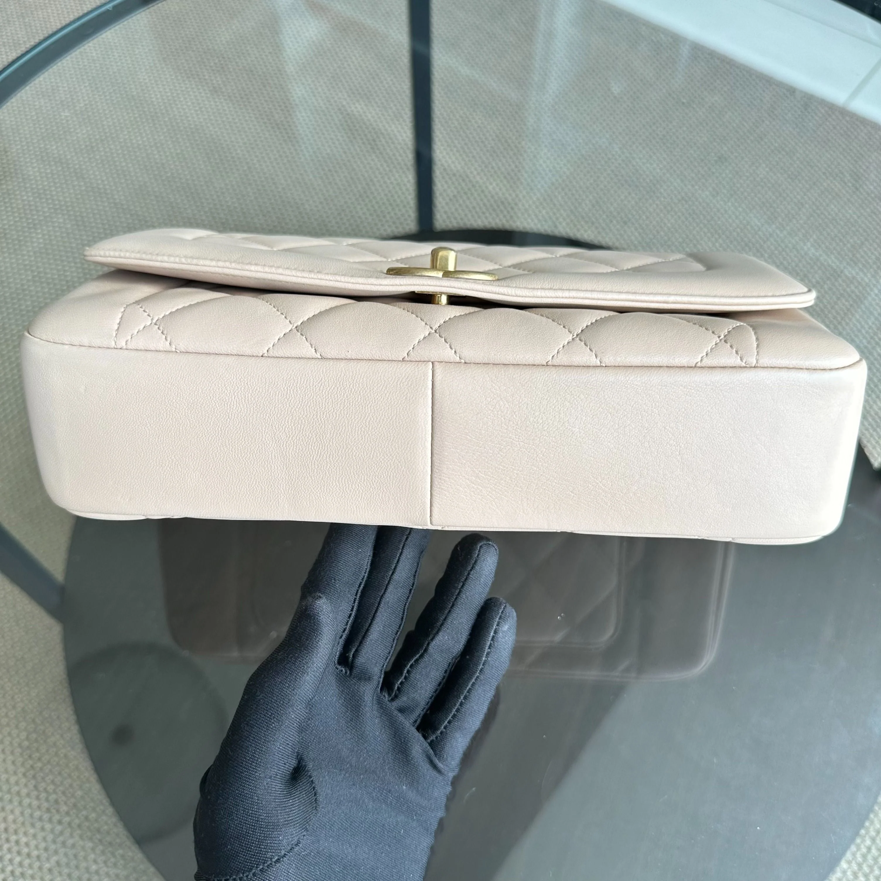 *Modern Reissue, Like New* Chanel Diana Jumbo 28CM Quilted Lambskin Beige GHW No 20 - Best Luxury Designers