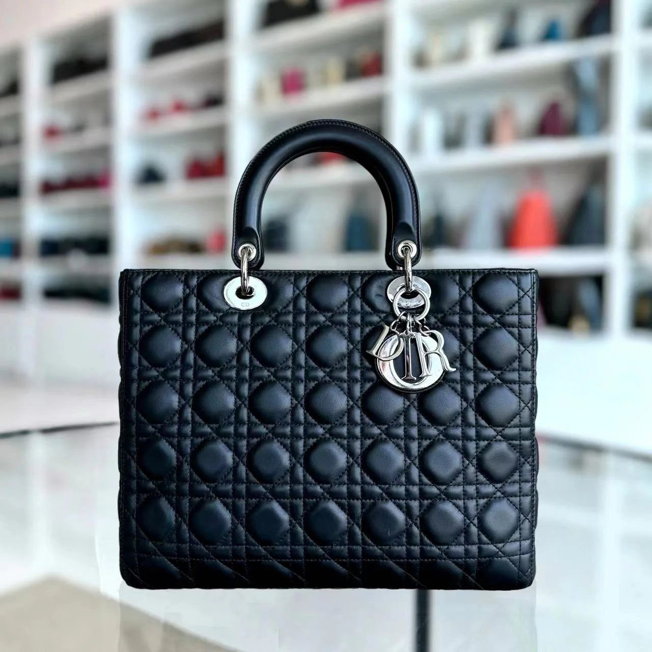 *No Strap* Dior Lady Large Cannage Lambskin Black SHW - Best Luxury Designers