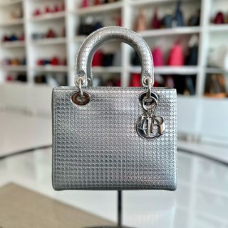 *No Strap* Dior Lady Medium Micro-Cannage Metallic Limited Edition Silver SHW - Best Luxury Designers