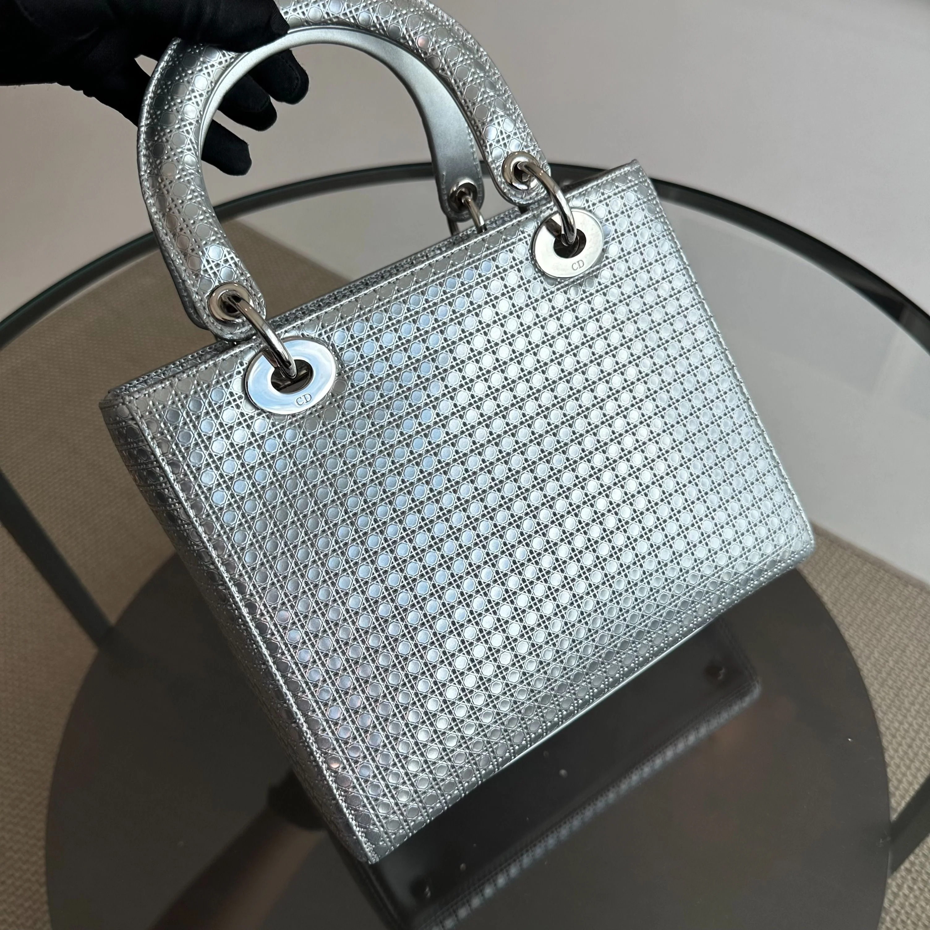 *No Strap* Dior Lady Medium Micro-Cannage Metallic Limited Edition Silver SHW - Best Luxury Designers