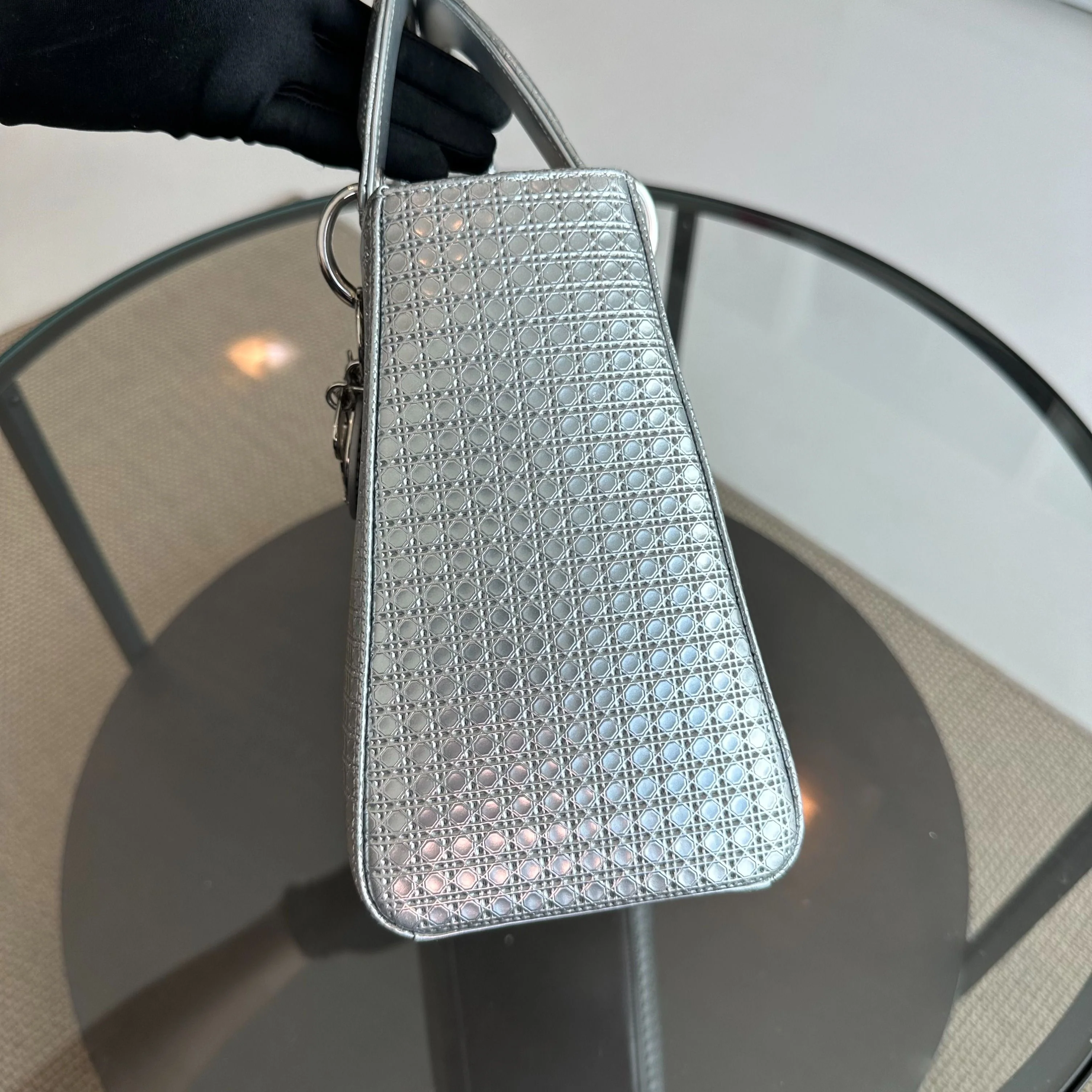 *No Strap* Dior Lady Medium Micro-Cannage Metallic Limited Edition Silver SHW - Best Luxury Designers