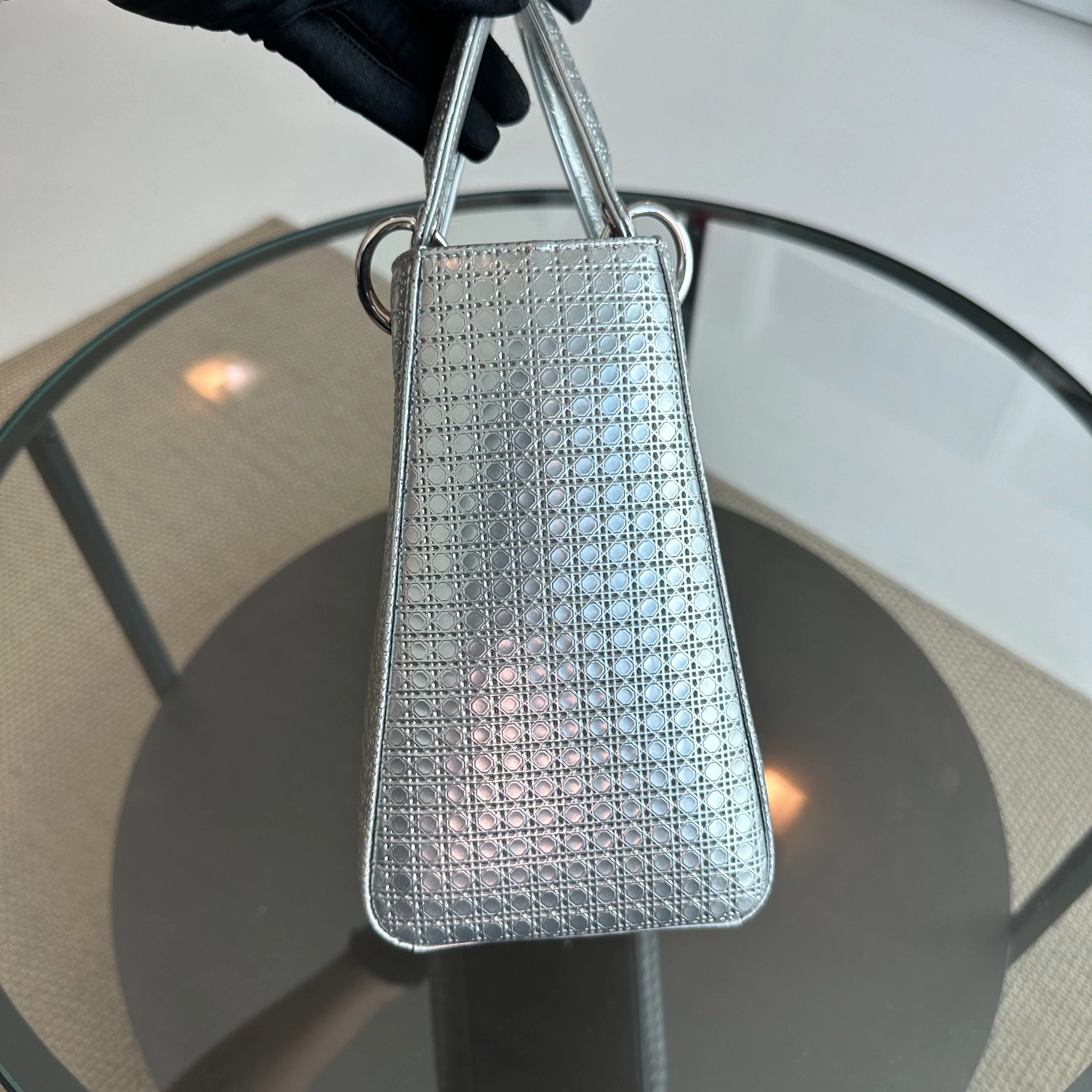 *No Strap* Dior Lady Medium Micro-Cannage Metallic Limited Edition Silver SHW - Best Luxury Designers