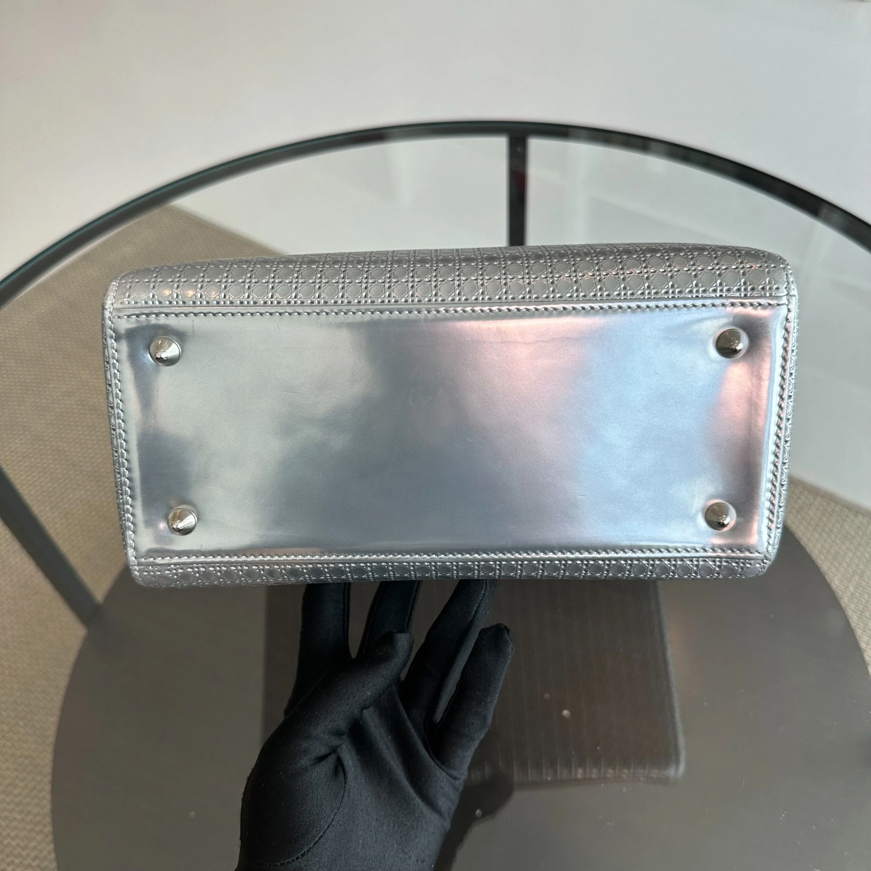 *No Strap* Dior Lady Medium Micro-Cannage Metallic Limited Edition Silver SHW - Best Luxury Designers