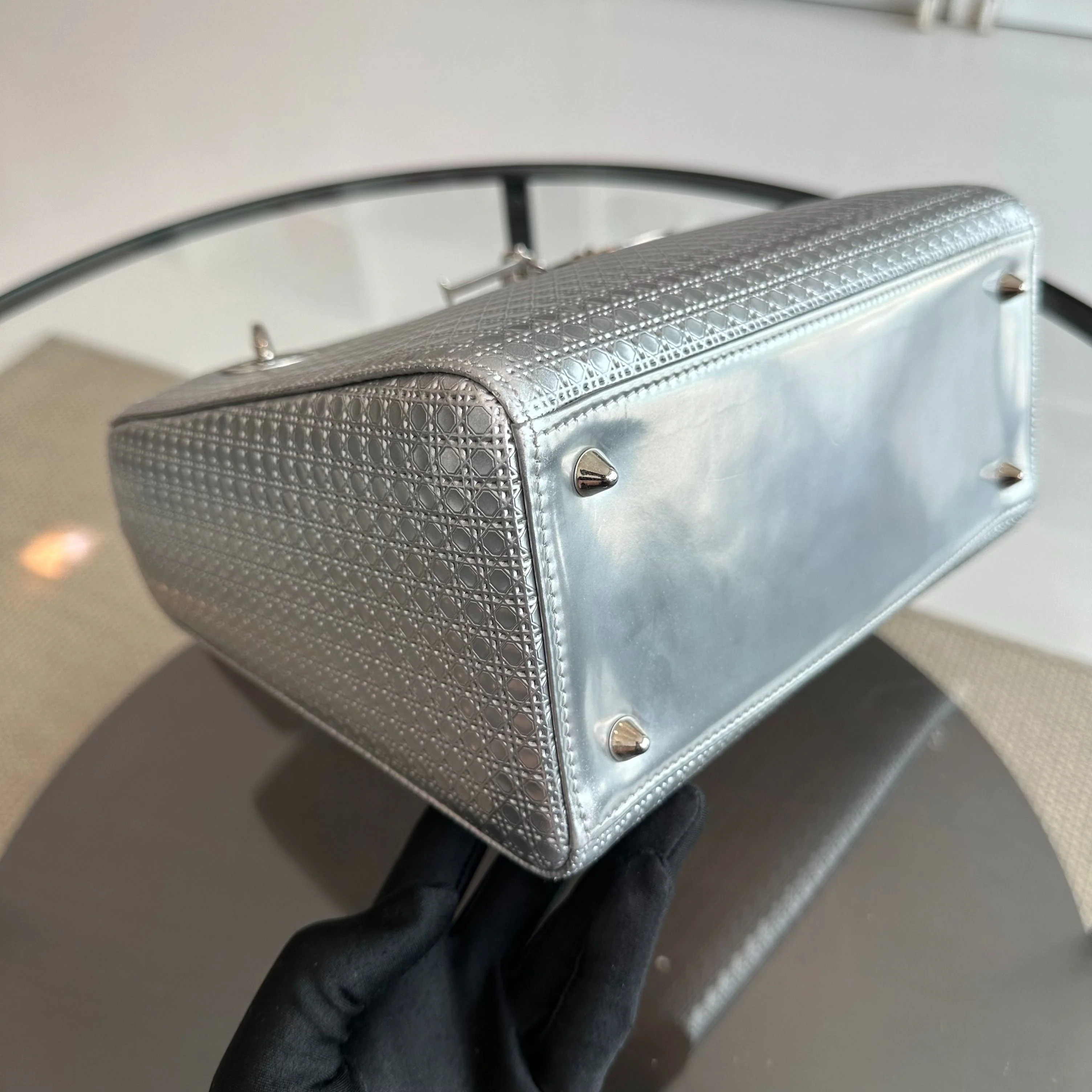 *No Strap* Dior Lady Medium Micro-Cannage Metallic Limited Edition Silver SHW - Best Luxury Designers