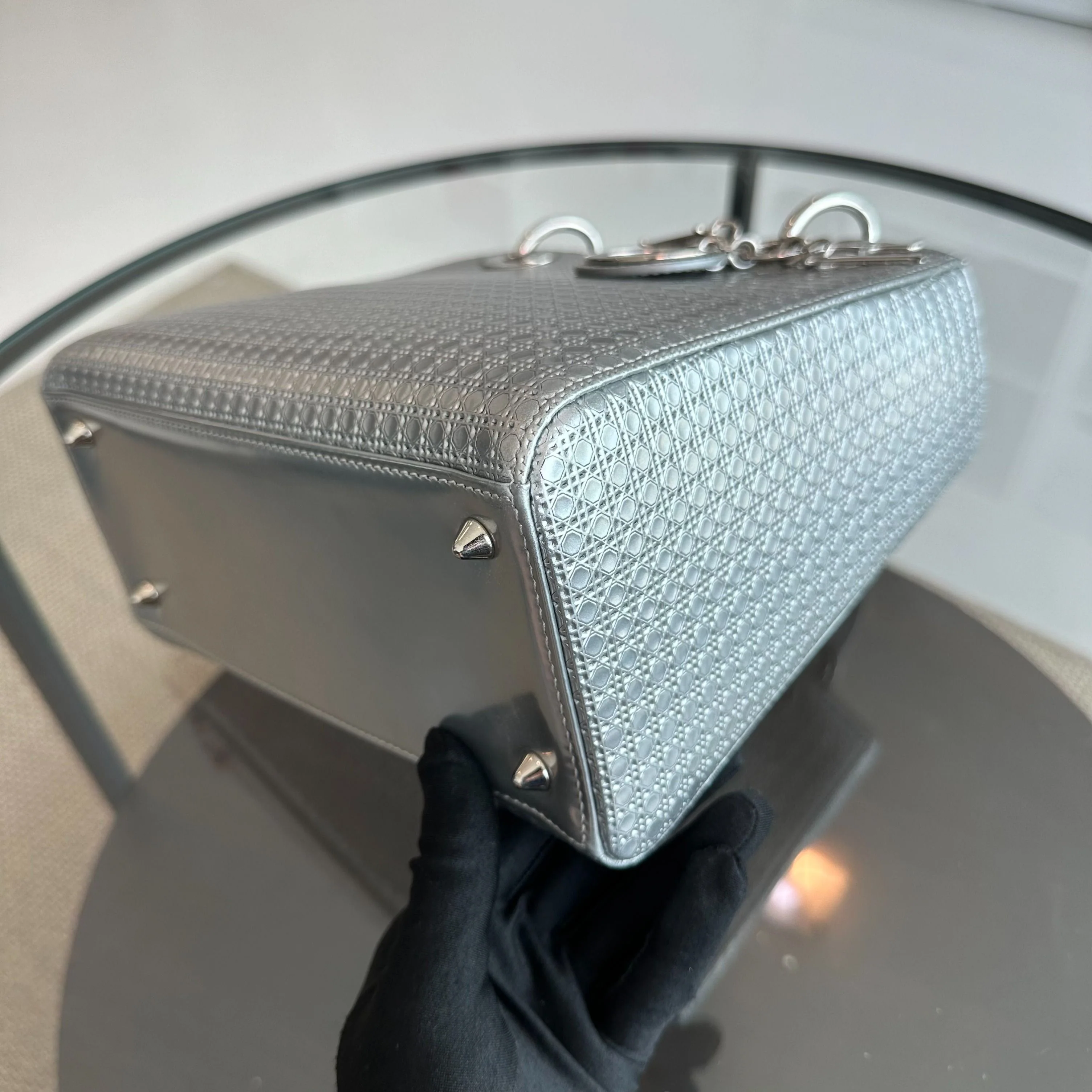 *No Strap* Dior Lady Medium Micro-Cannage Metallic Limited Edition Silver SHW - Best Luxury Designers