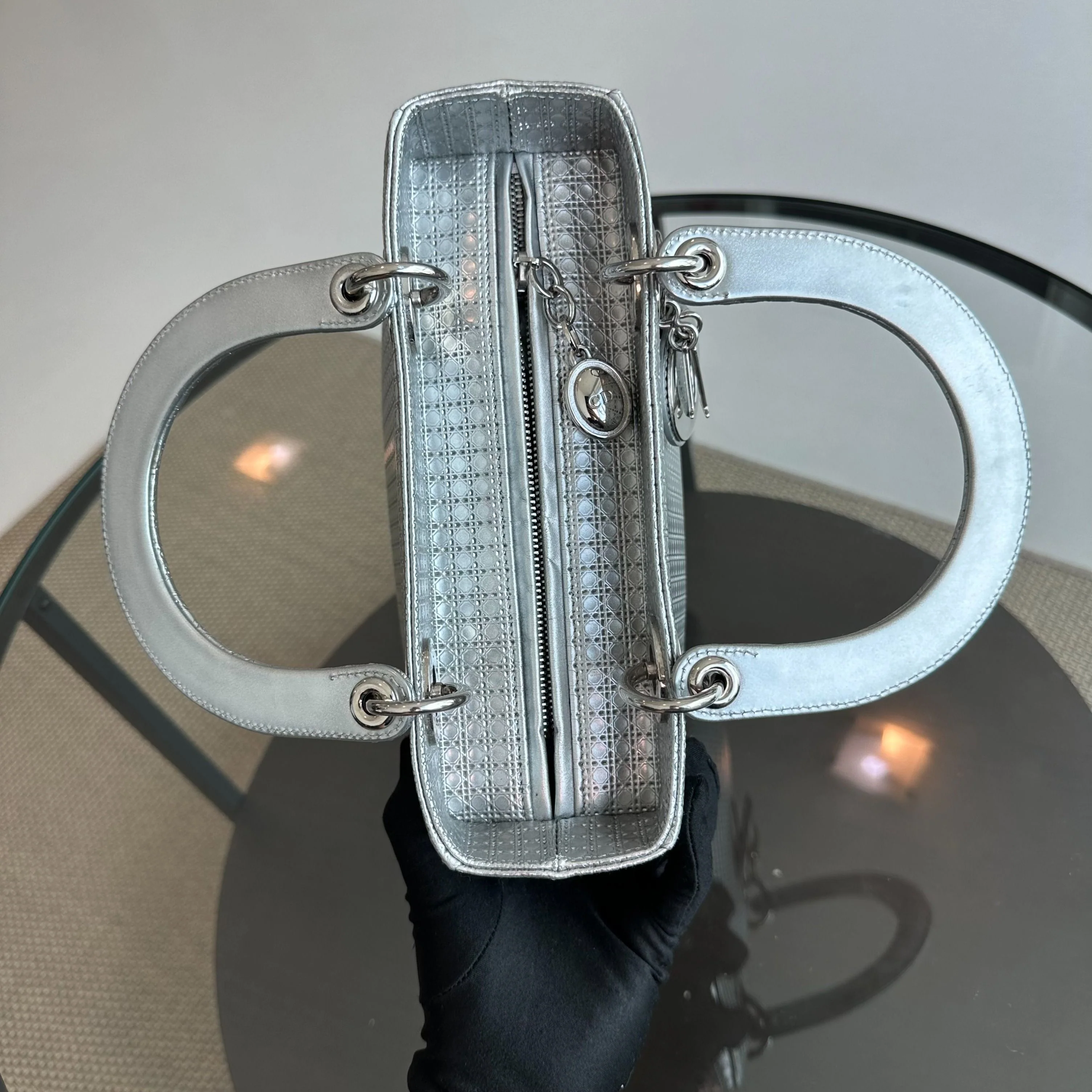 *No Strap* Dior Lady Medium Micro-Cannage Metallic Limited Edition Silver SHW - Best Luxury Designers