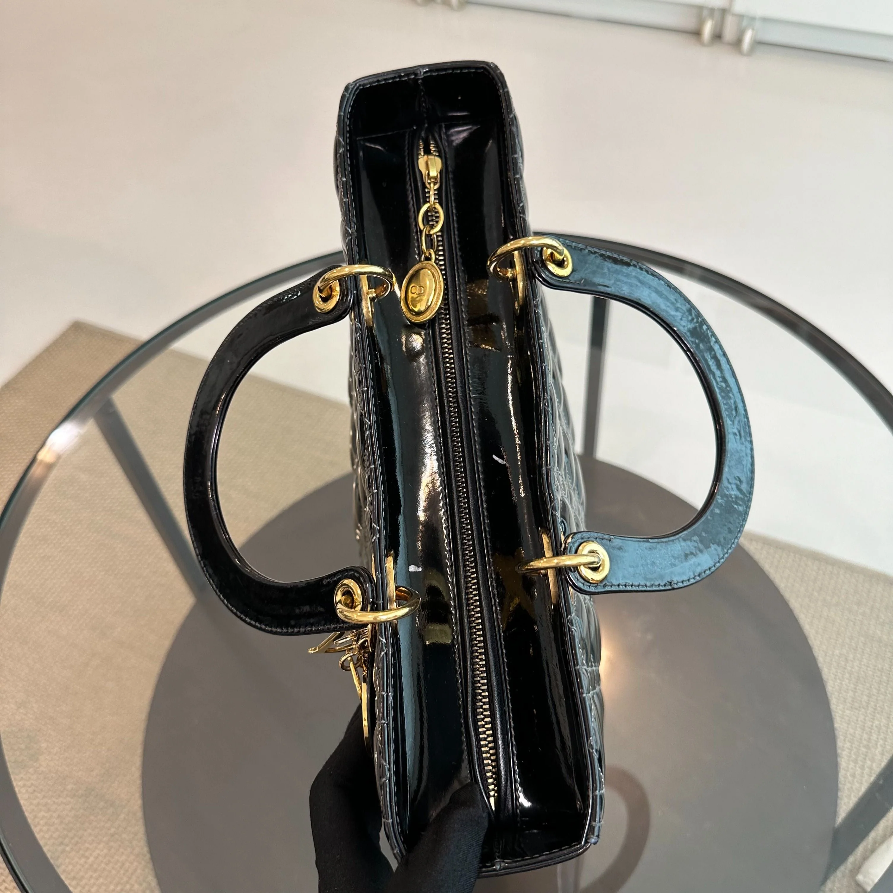 *No Strap, Recolor* Dior Lady Large Patent Leather Black GHW - Best Luxury Designers