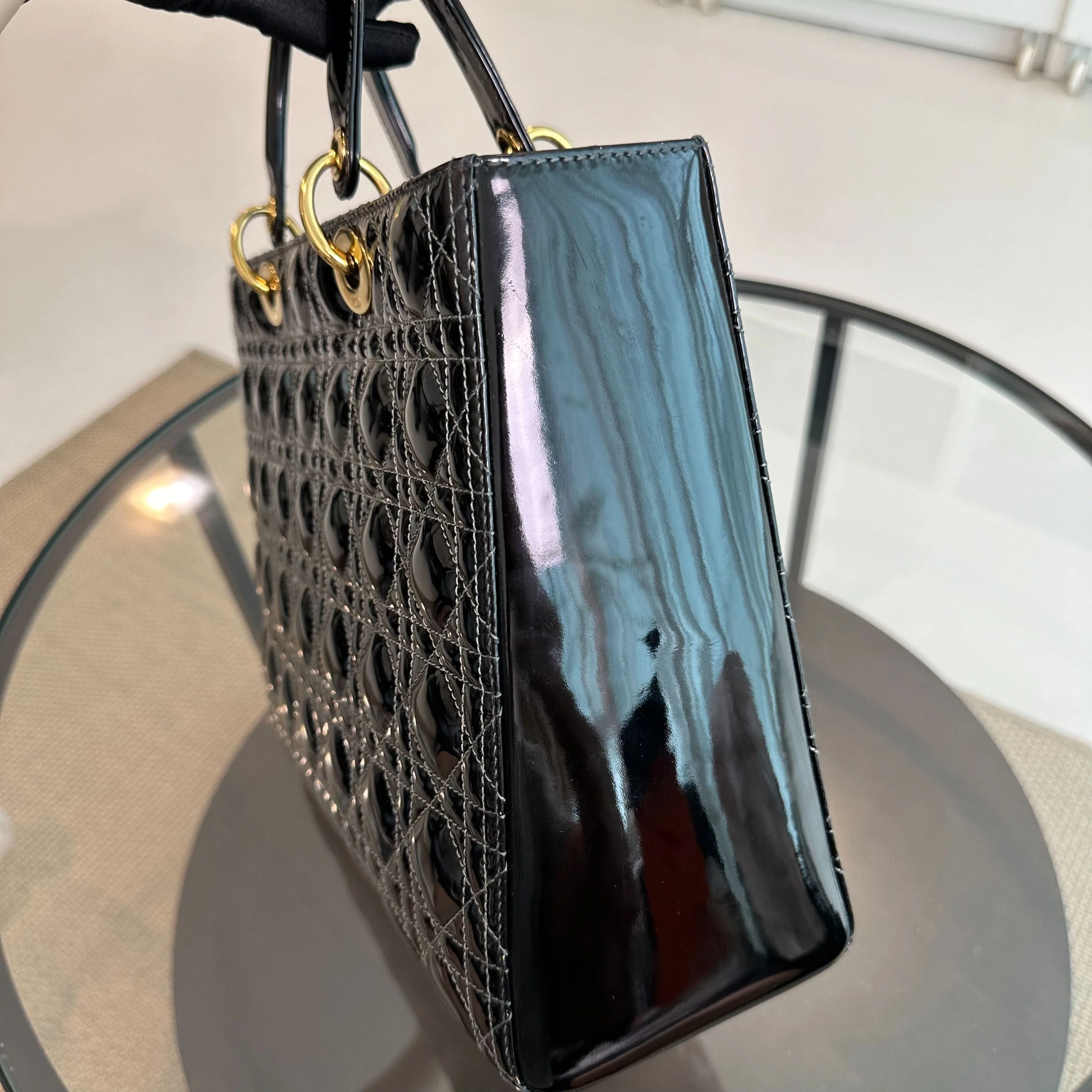 *No Strap, Recolor* Dior Lady Large Patent Leather Black GHW - Best Luxury Designers