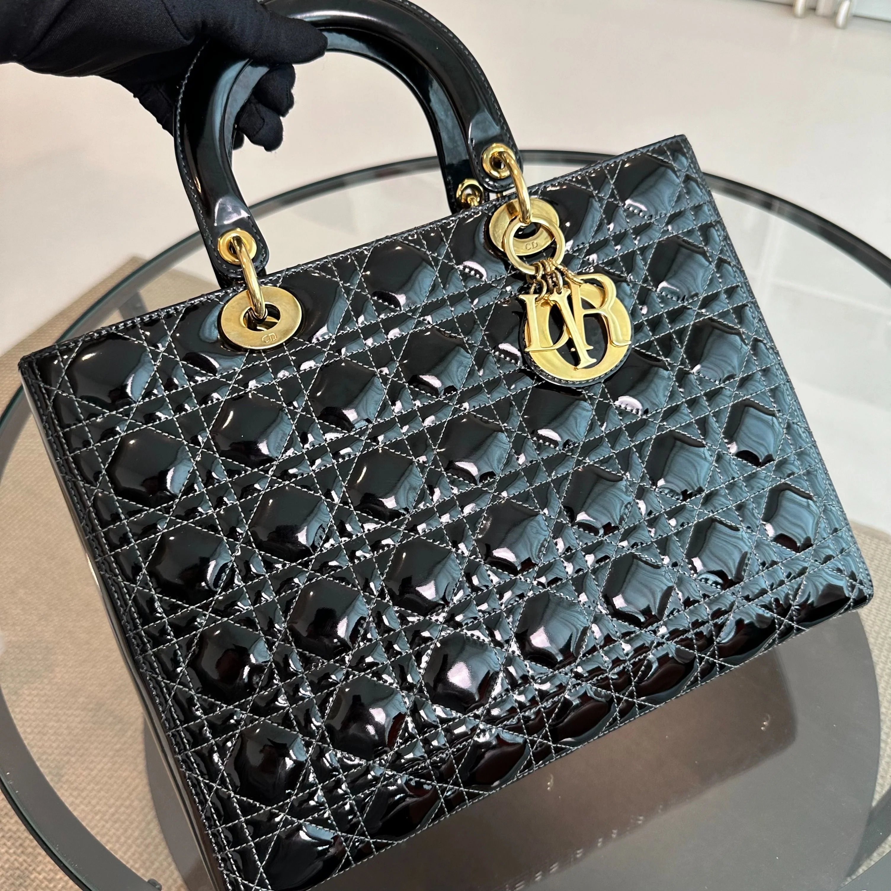 *No Strap, Recolor* Dior Lady Large Patent Leather Black GHW - Best Luxury Designers