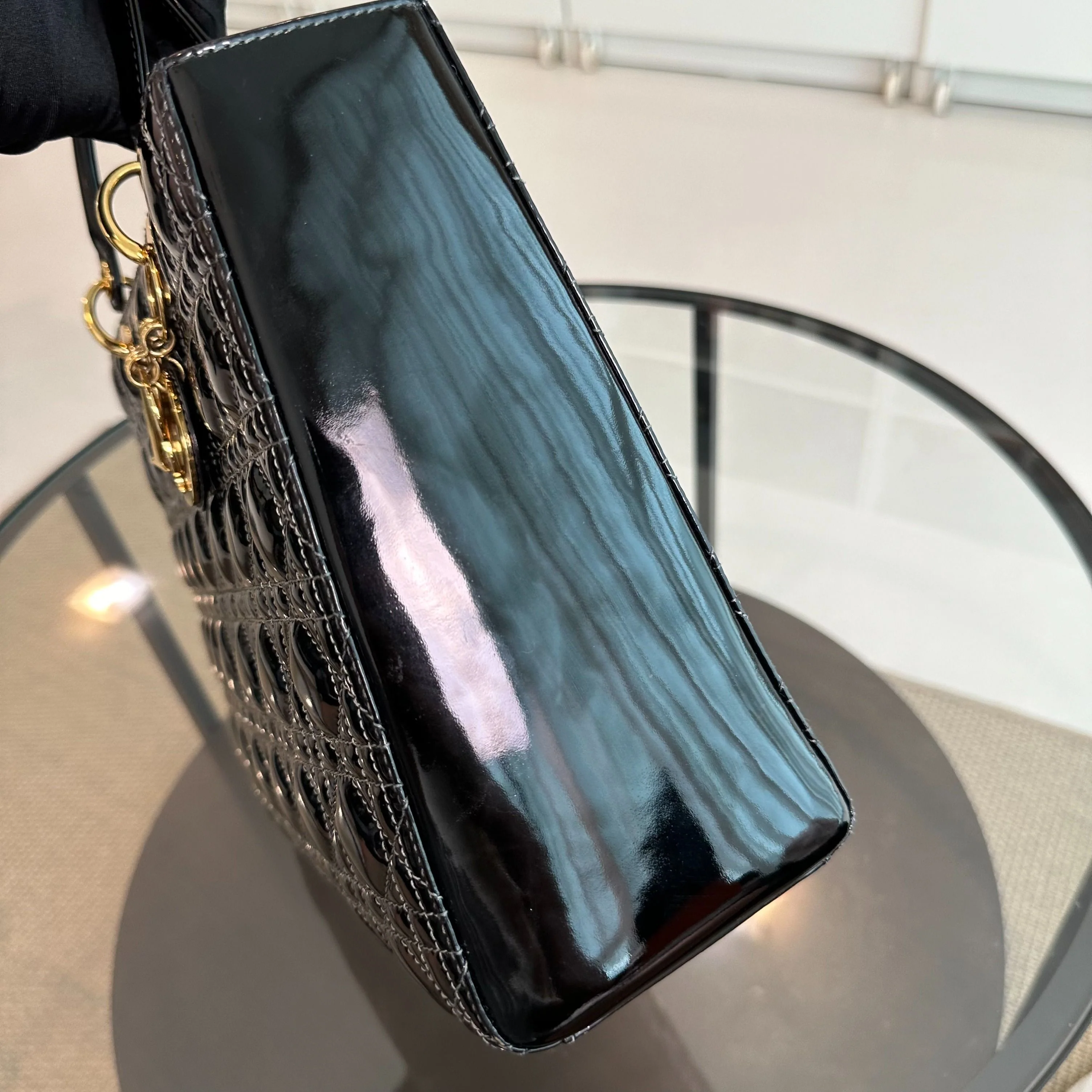 *No Strap, Recolor* Dior Lady Large Patent Leather Black GHW - Best Luxury Designers