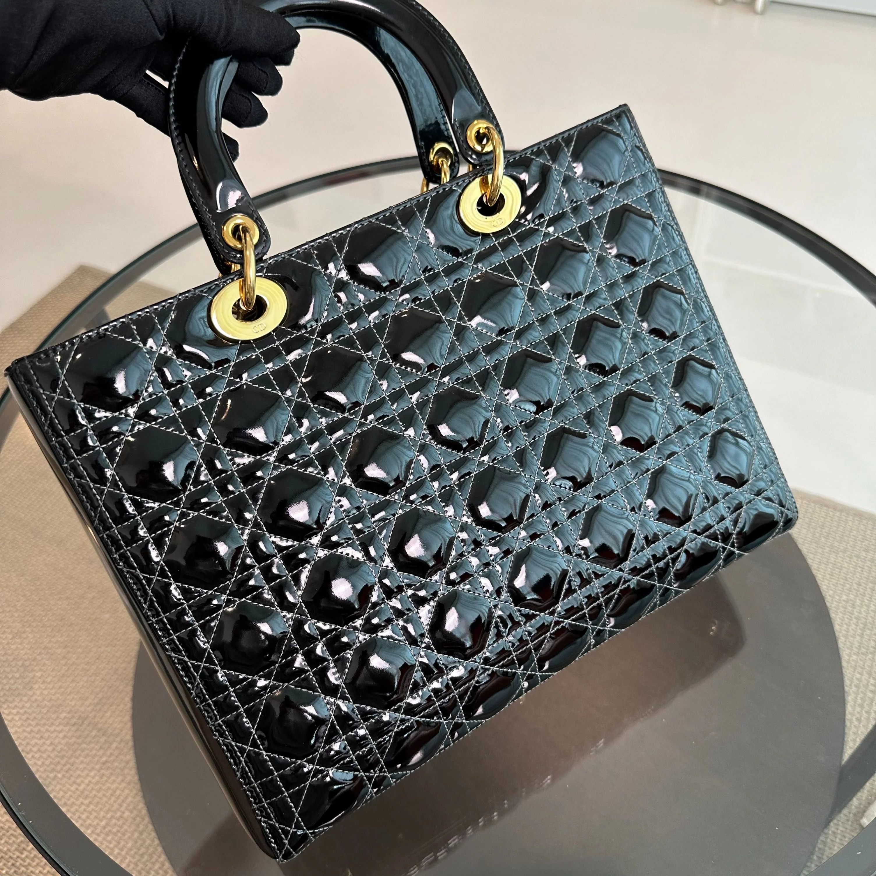 *No Strap, Recolor* Dior Lady Large Patent Leather Black GHW - Best Luxury Designers