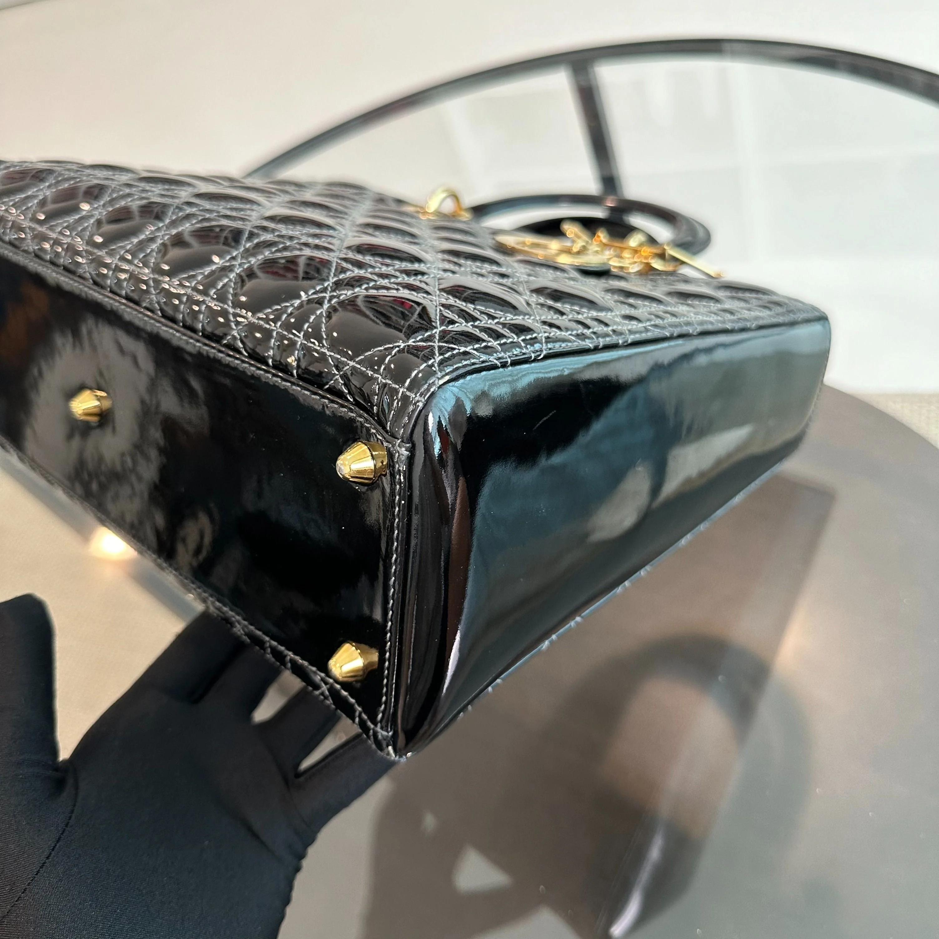 *No Strap, Recolor* Dior Lady Large Patent Leather Black GHW - Best Luxury Designers