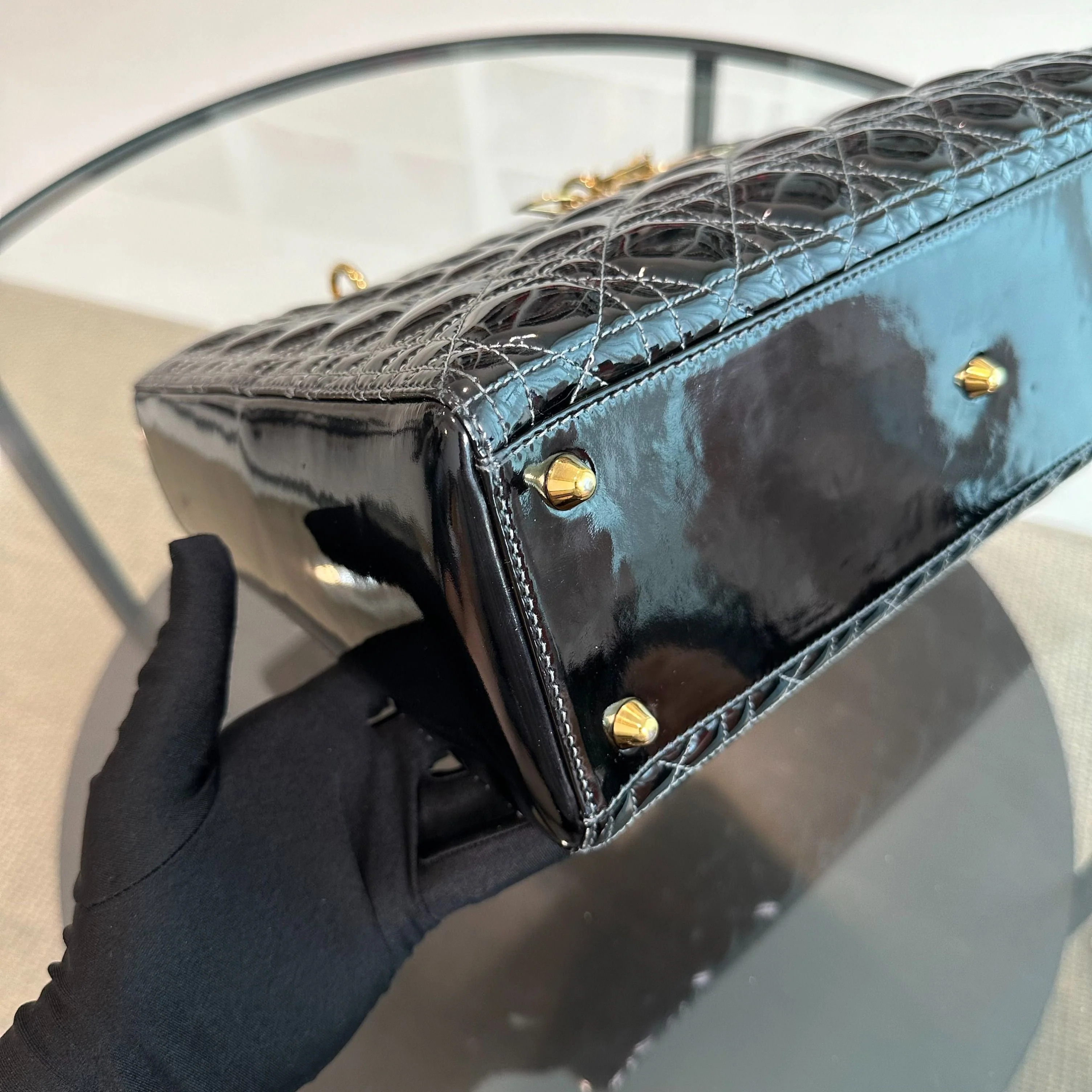 *No Strap, Recolor* Dior Lady Large Patent Leather Black GHW - Best Luxury Designers