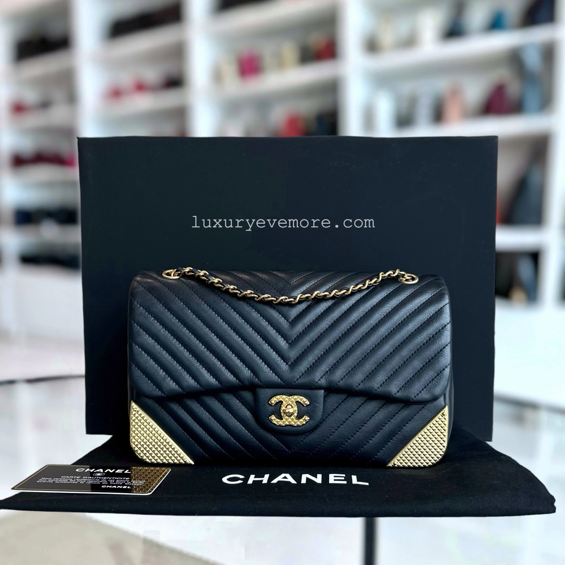 *Rare* Chanel Classic Flap Small Rock The Corner Seasonal Chevron Calfskin Black Golden Hardware Series 26 - Best Luxury Designers