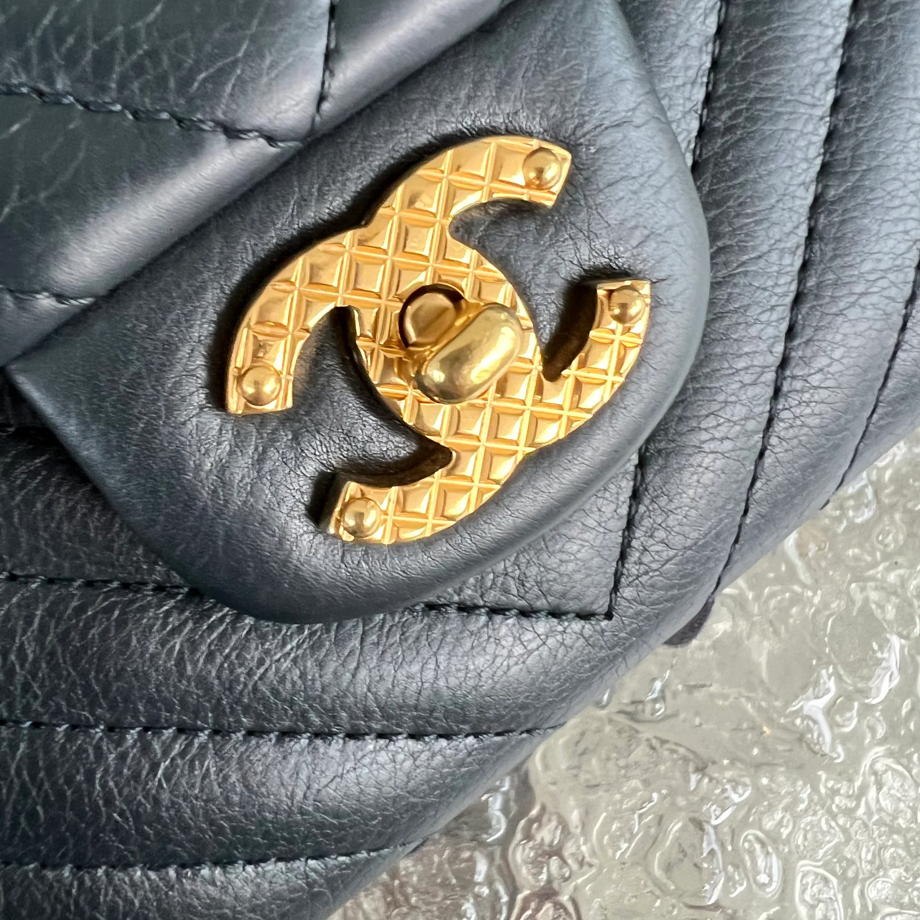 *Rare* Chanel Classic Flap Small Rock The Corner Seasonal Chevron Calfskin Black Golden Hardware Series 26 - Best Luxury Designers