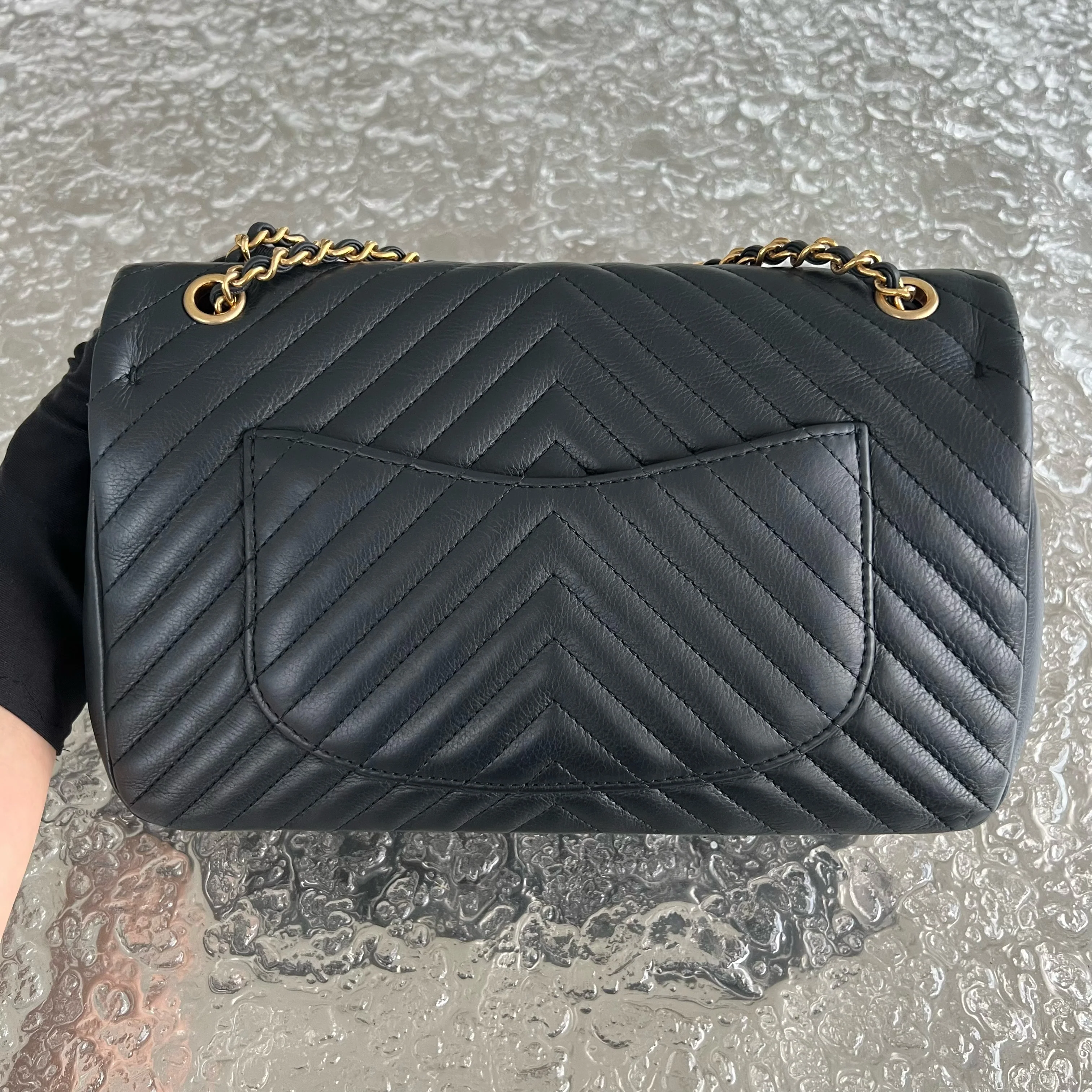 *Rare* Chanel Classic Flap Small Rock The Corner Seasonal Chevron Calfskin Black Golden Hardware Series 26 - Best Luxury Designers