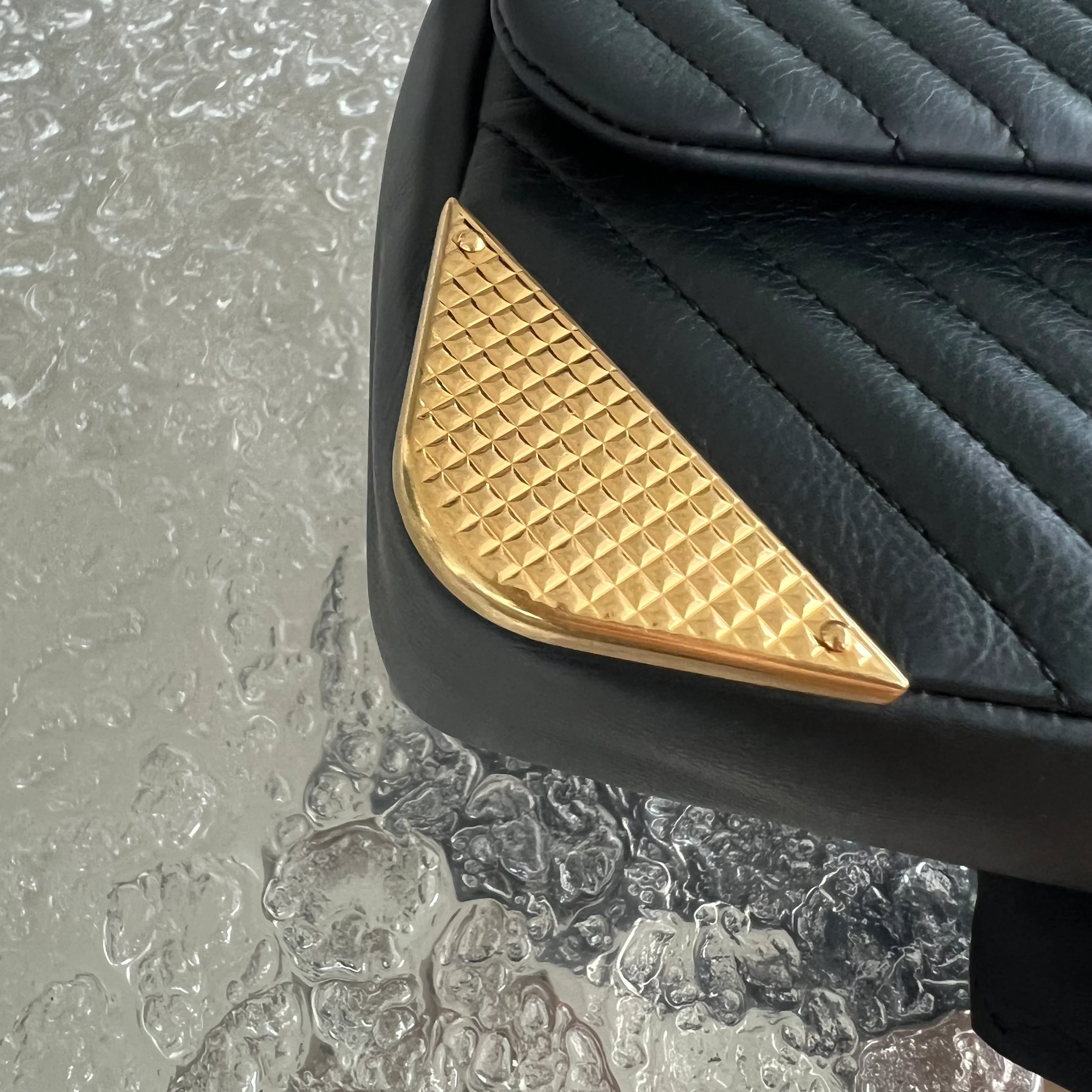 *Rare* Chanel Classic Flap Small Rock The Corner Seasonal Chevron Calfskin Black Golden Hardware Series 26 - Best Luxury Designers