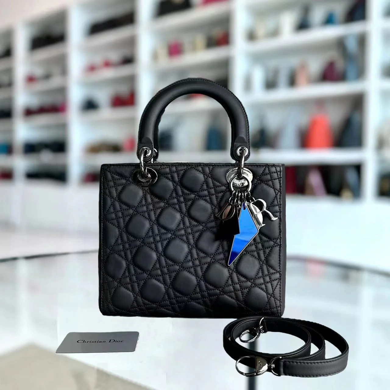 *Rare* Dior Lady Medium Anselm Reyle Cannage Calfskin Limited Edition Black SHW - Best Luxury Designers