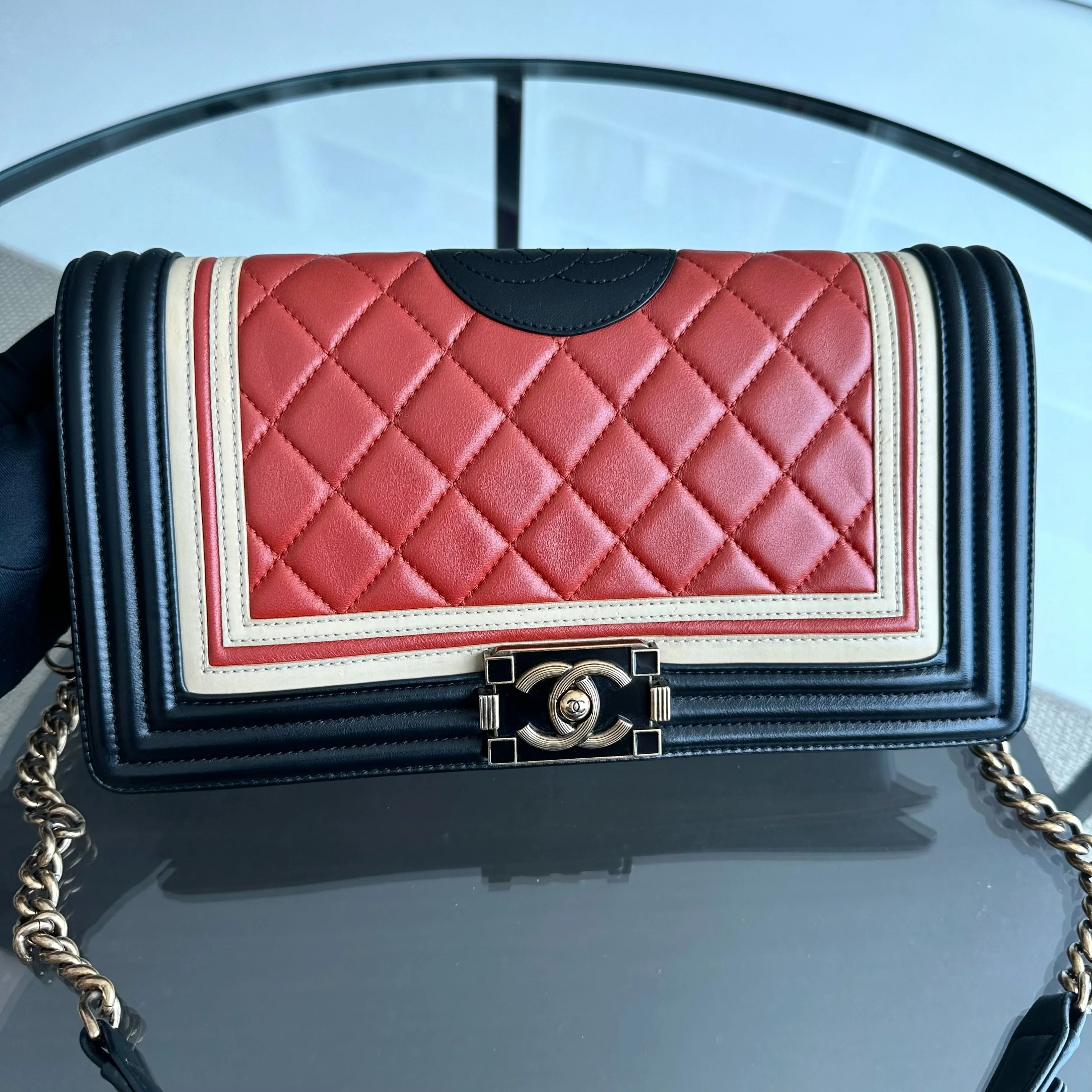 *Receipt* Chanel Boy East West Crest Lambskin Embellished Cruise 2016 Leboy Shoulder Bag No 21 - Best Luxury Designers