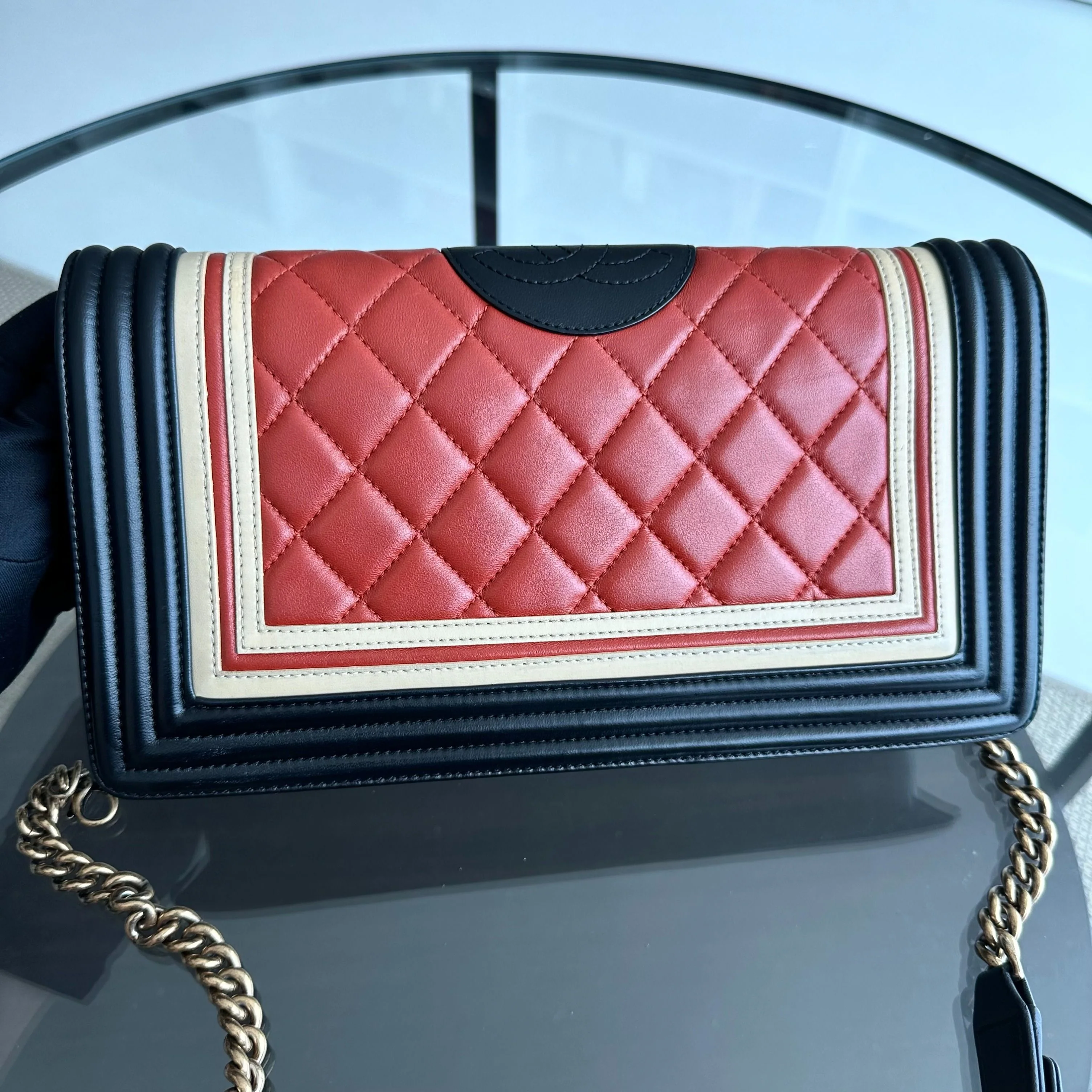 *Receipt* Chanel Boy East West Crest Lambskin Embellished Cruise 2016 Leboy Shoulder Bag No 21 - Best Luxury Designers