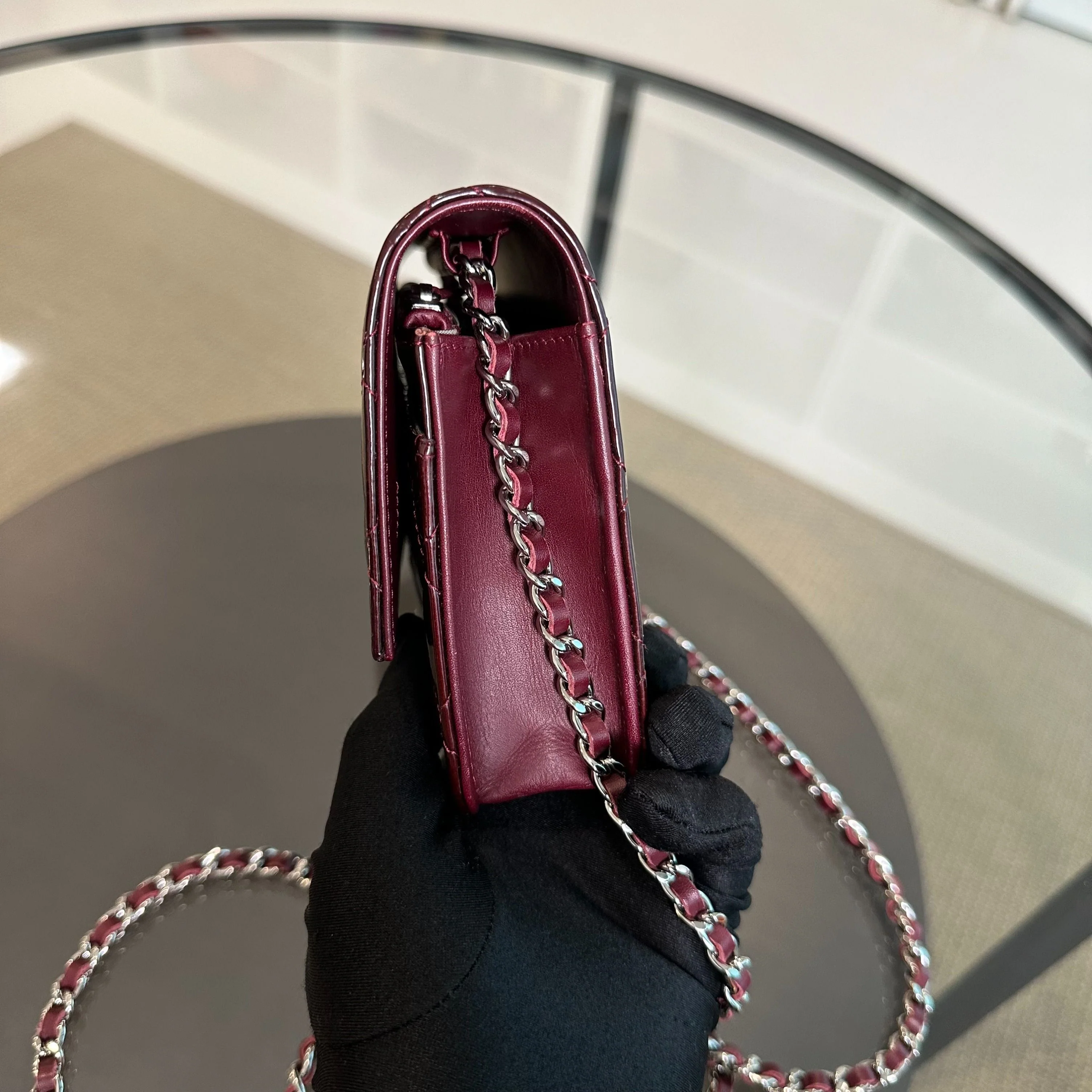 *Receipt* Chanel WOC Wallet On Chain Plum Patent Leather SHW No 18 - Best Luxury Designers