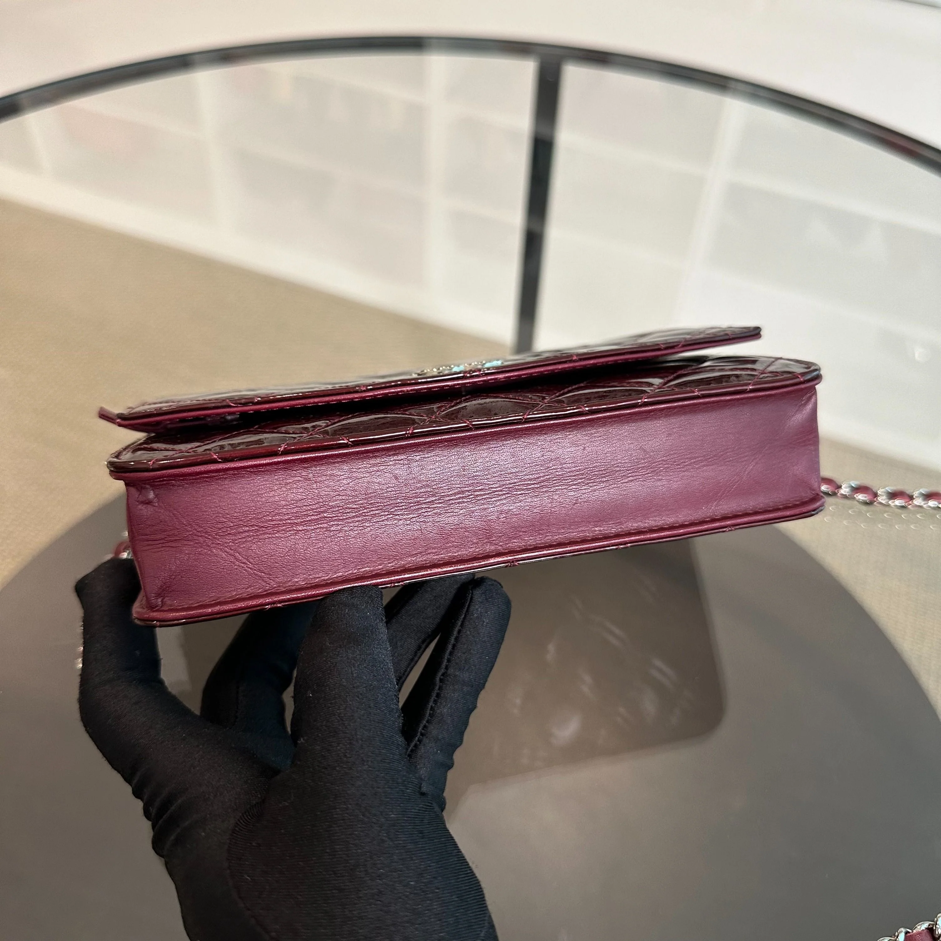 *Receipt* Chanel WOC Wallet On Chain Plum Patent Leather SHW No 18 - Best Luxury Designers