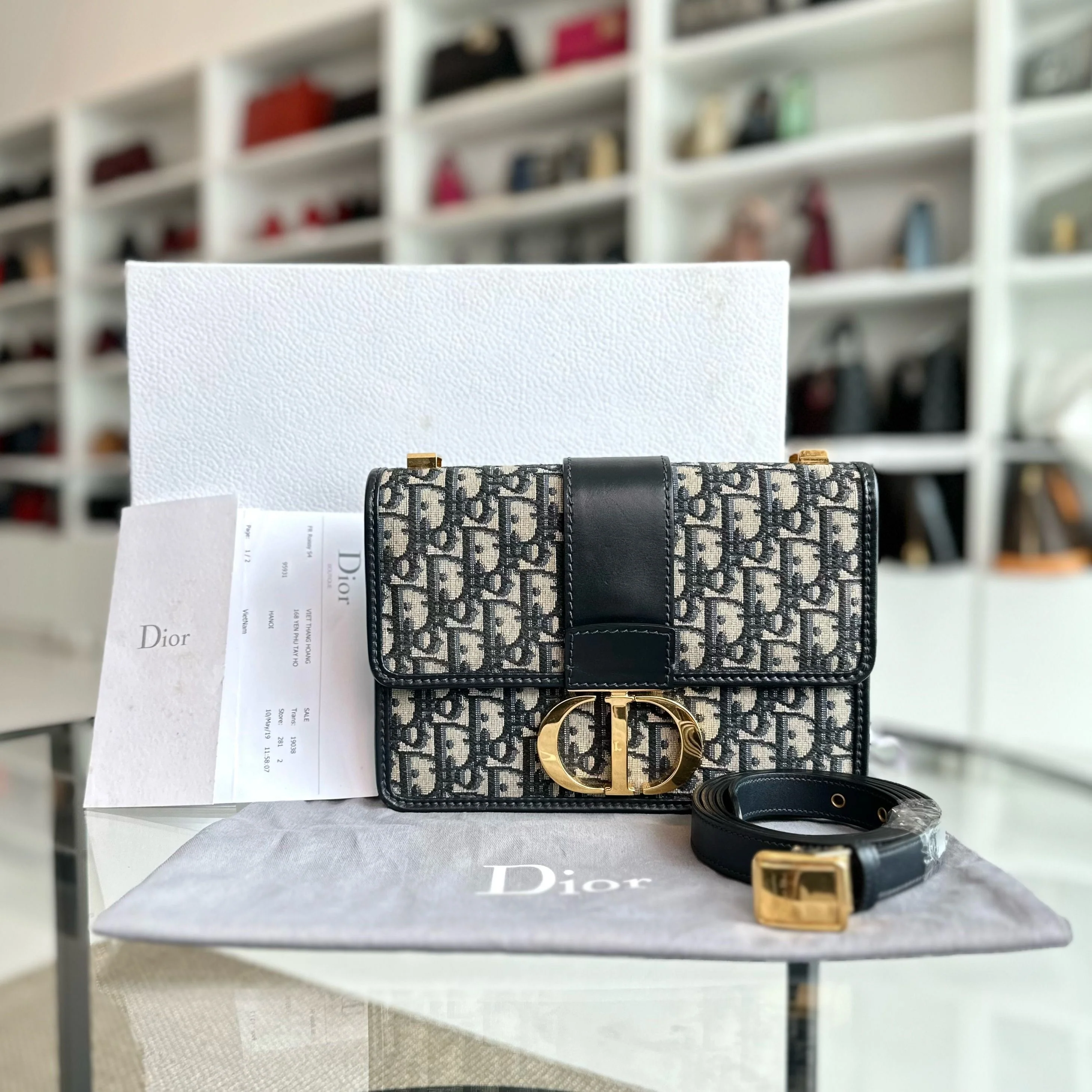 *Receipt* Dior Montaigne 30 Oblique Monogram Blue Shoulder Bag GHW - Best Luxury Designers