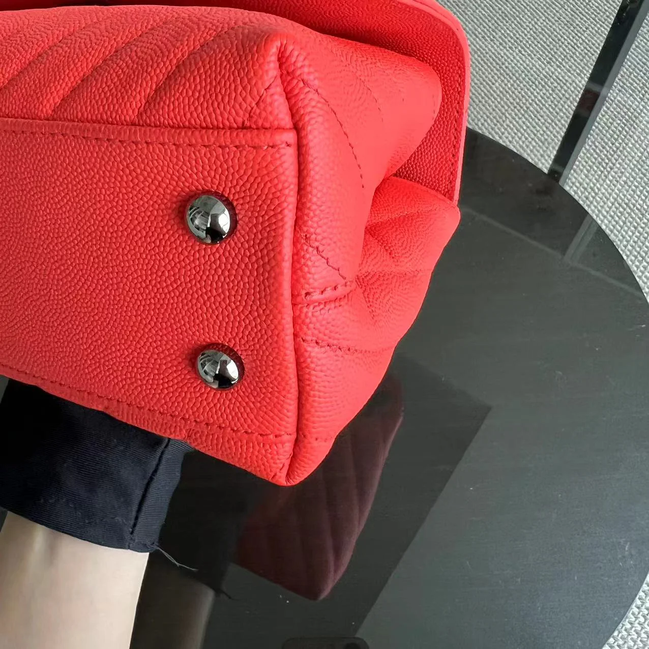 *Receipt, Full Set* Chanel Caviar Small Coco Handle Chevron Calfskin Light Red Silver Hardware Series 28 - Best Luxury Designers