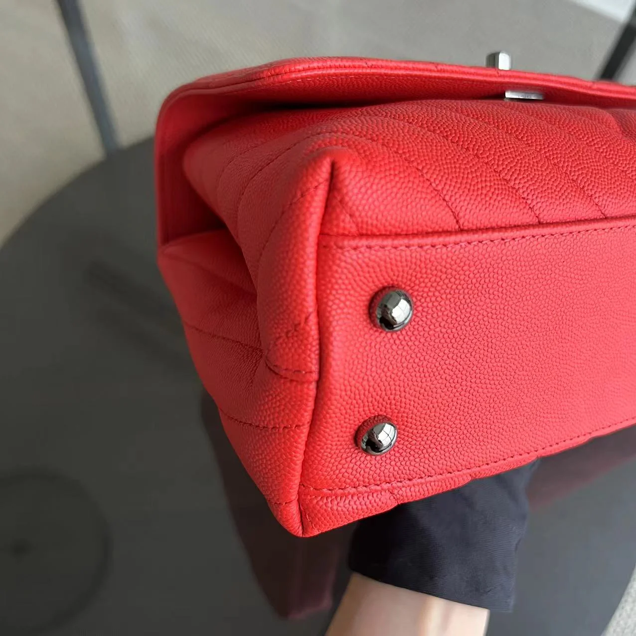 *Receipt, Full Set* Chanel Caviar Small Coco Handle Chevron Calfskin Light Red Silver Hardware Series 28 - Best Luxury Designers