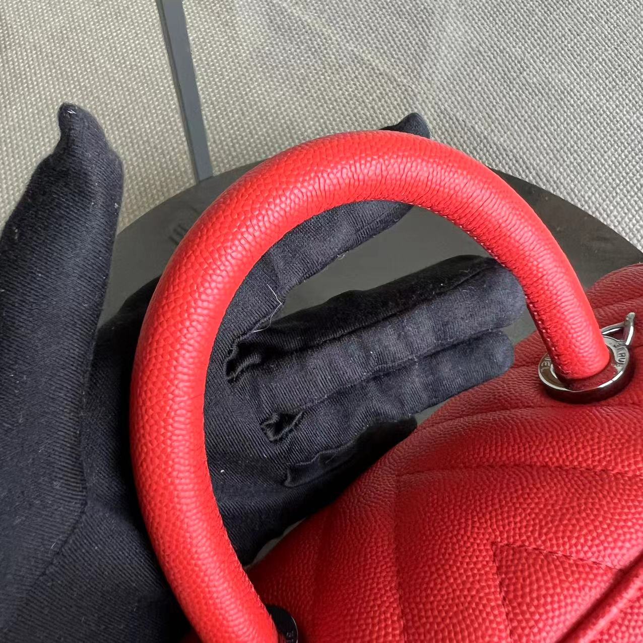 *Receipt, Full Set* Chanel Caviar Small Coco Handle Chevron Calfskin Light Red Silver Hardware Series 28 - Best Luxury Designers