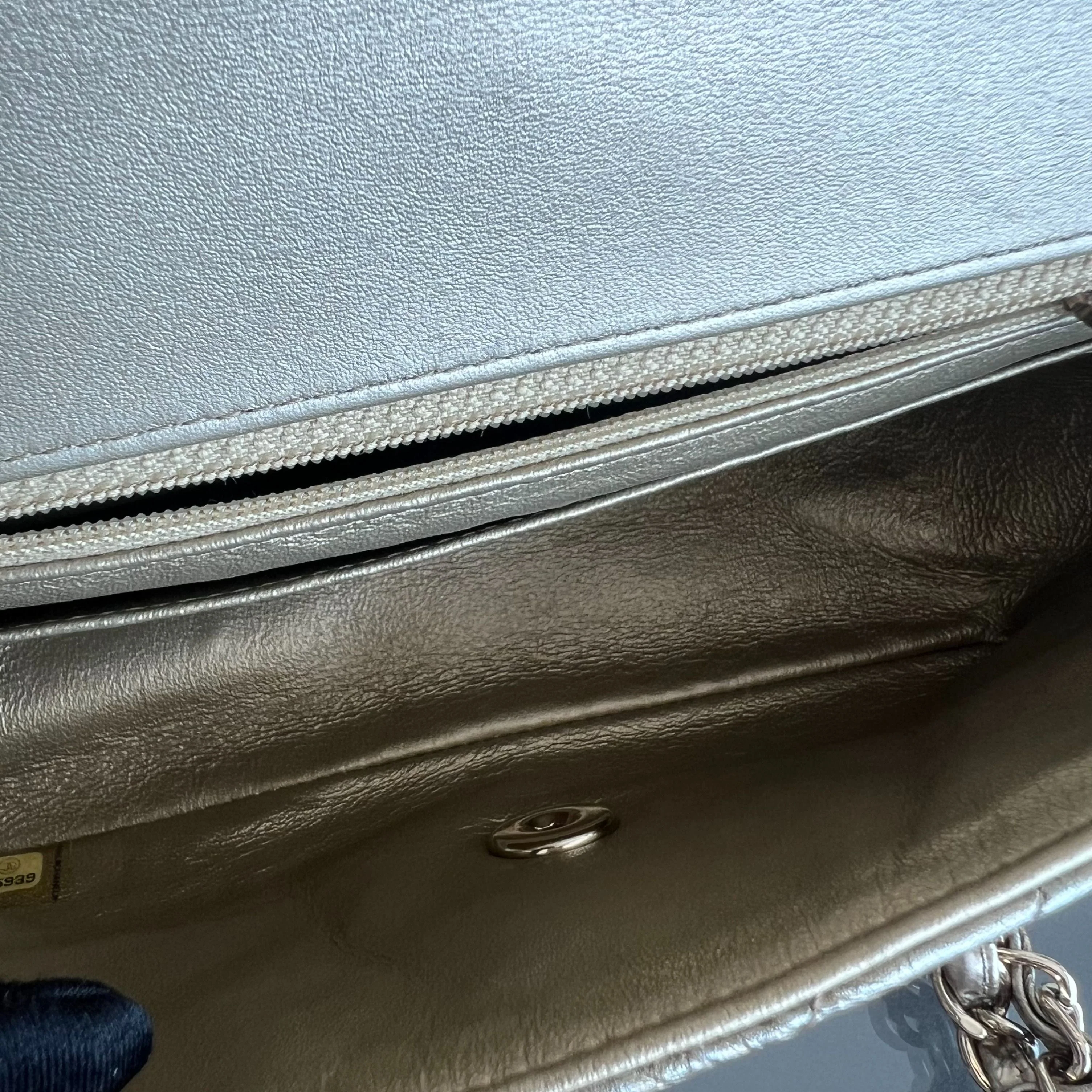 *Receipt, Full Set* Chanel Mini Rectangular Classic Flap Chevron Metallic Crumpled Patent Calfskin Gold GHW No 25 - Best Luxury Designers