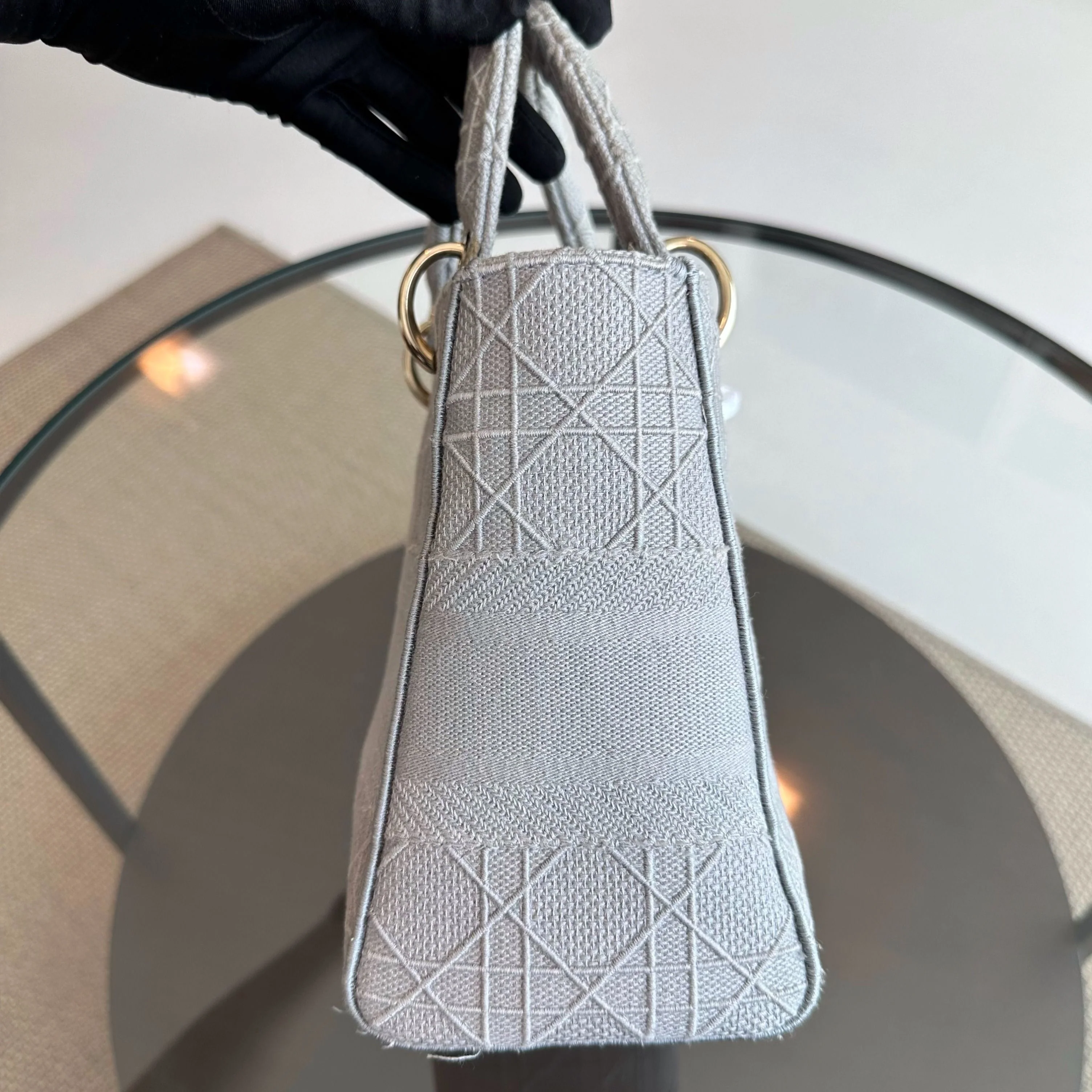 *Reciept* Dior Lady D-Lite Grey Cannage Embroidery GHW - Best Luxury Designers