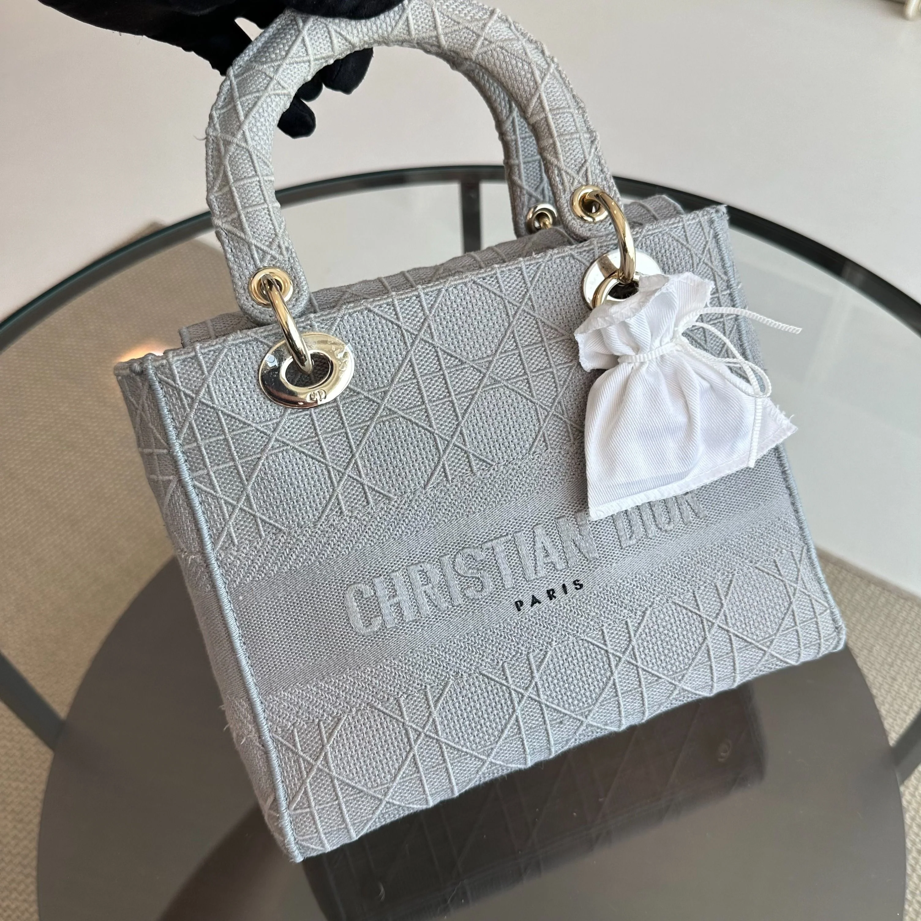 *Reciept* Dior Lady D-Lite Grey Cannage Embroidery GHW - Best Luxury Designers