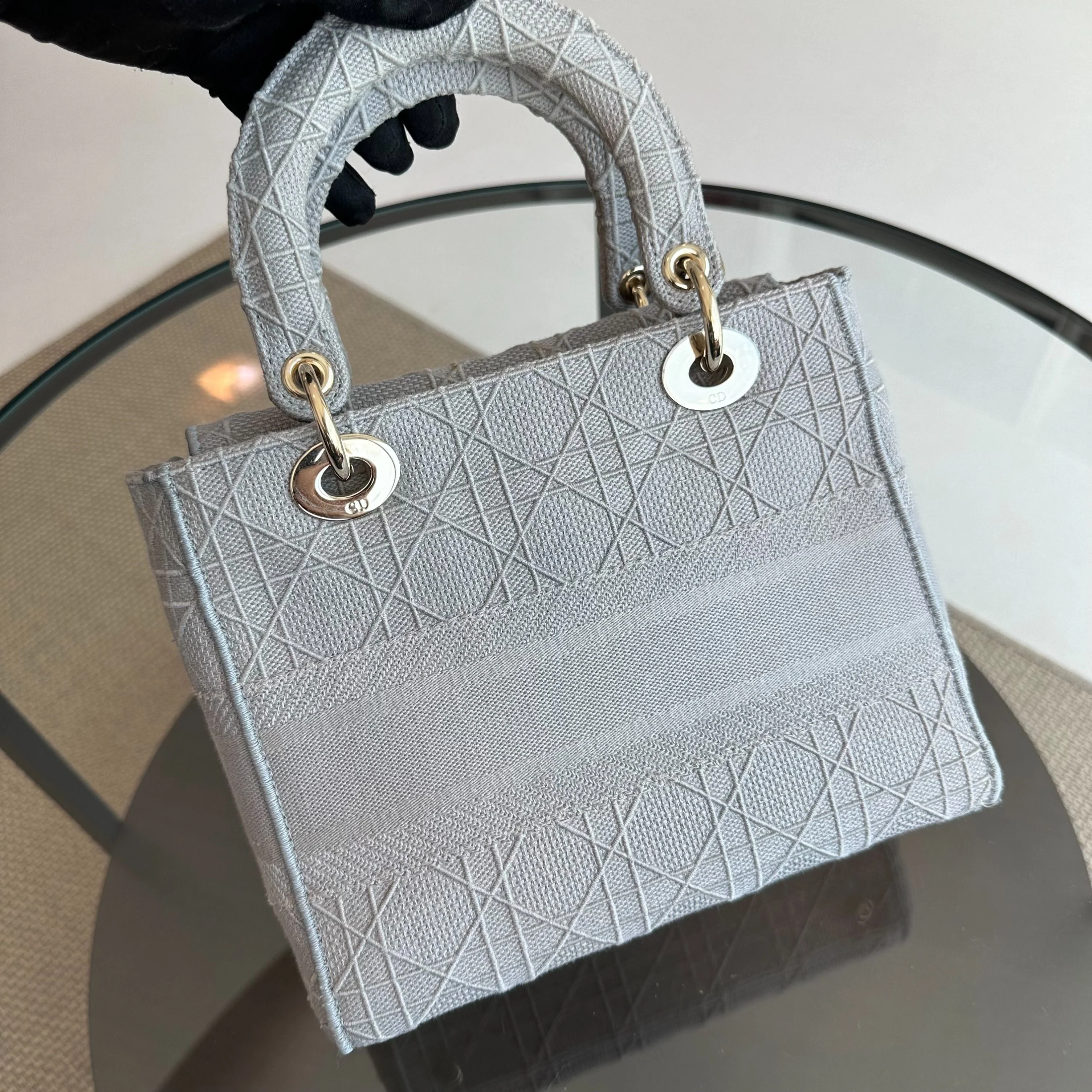 *Reciept* Dior Lady D-Lite Grey Cannage Embroidery GHW - Best Luxury Designers