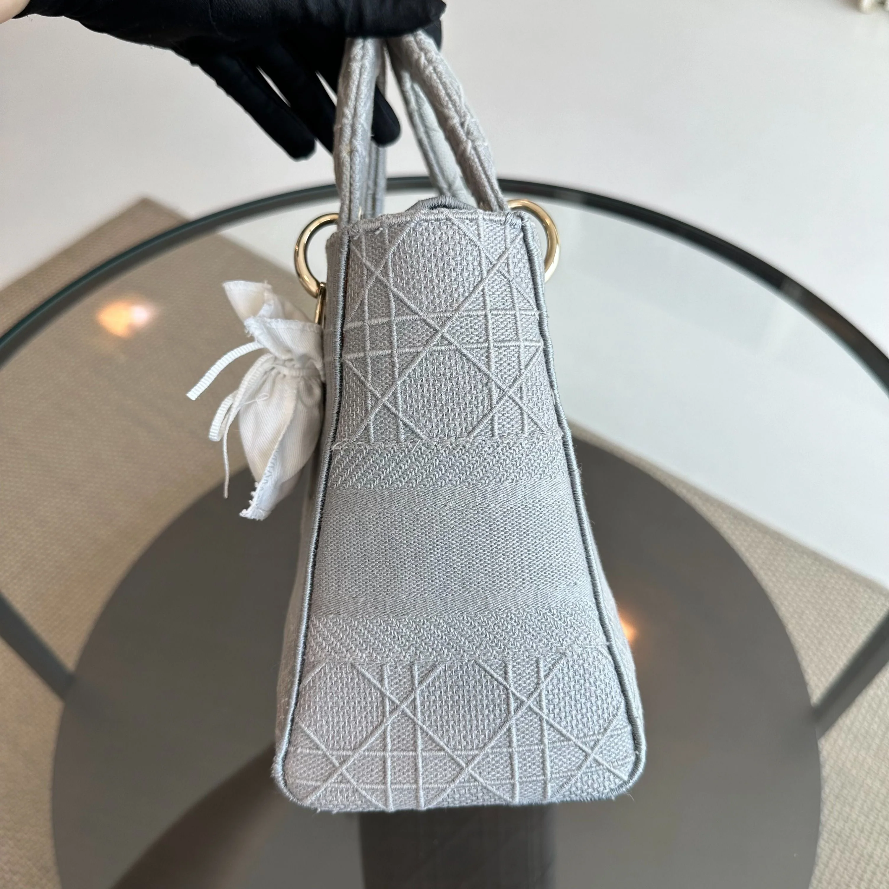 *Reciept* Dior Lady D-Lite Grey Cannage Embroidery GHW - Best Luxury Designers