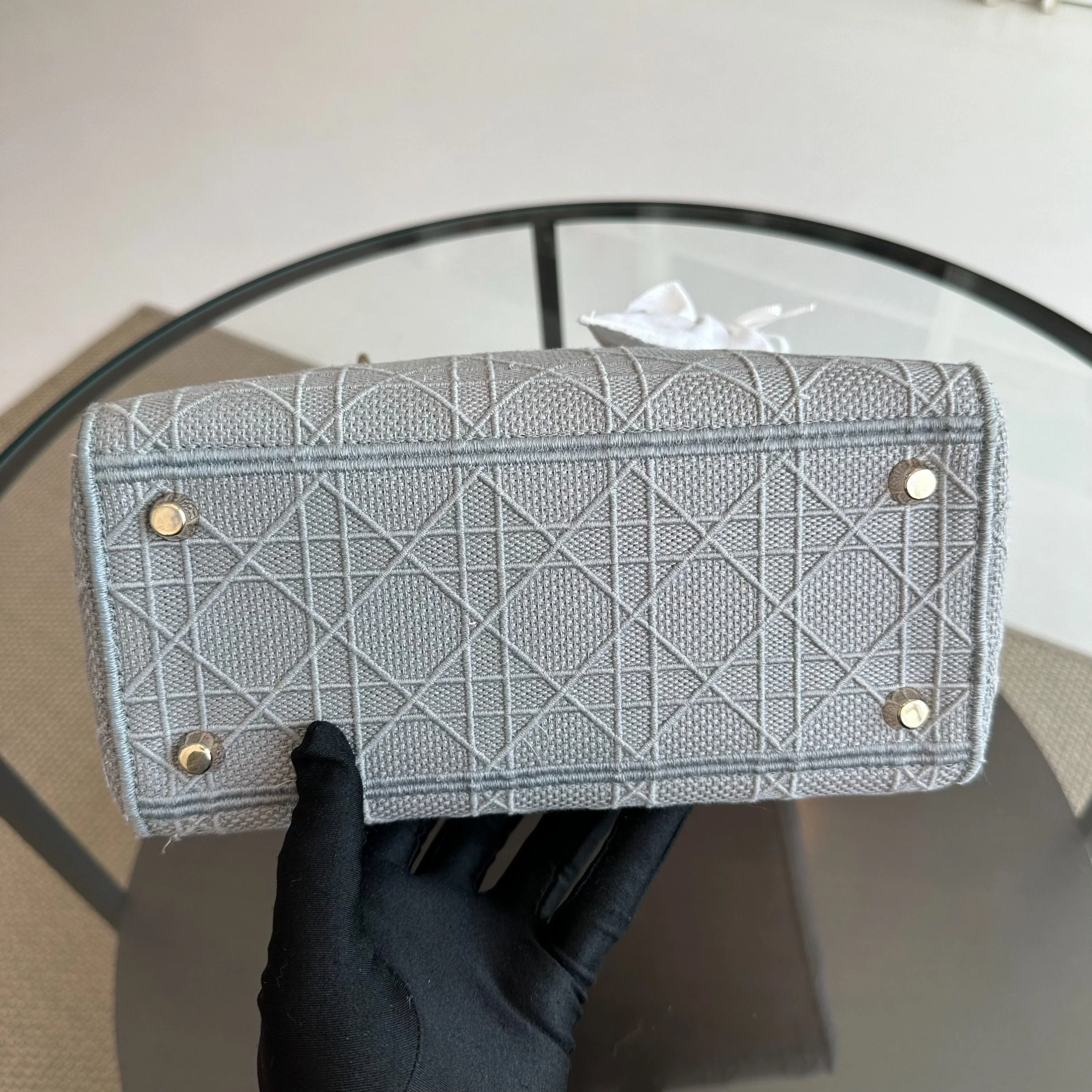 *Reciept* Dior Lady D-Lite Grey Cannage Embroidery GHW - Best Luxury Designers