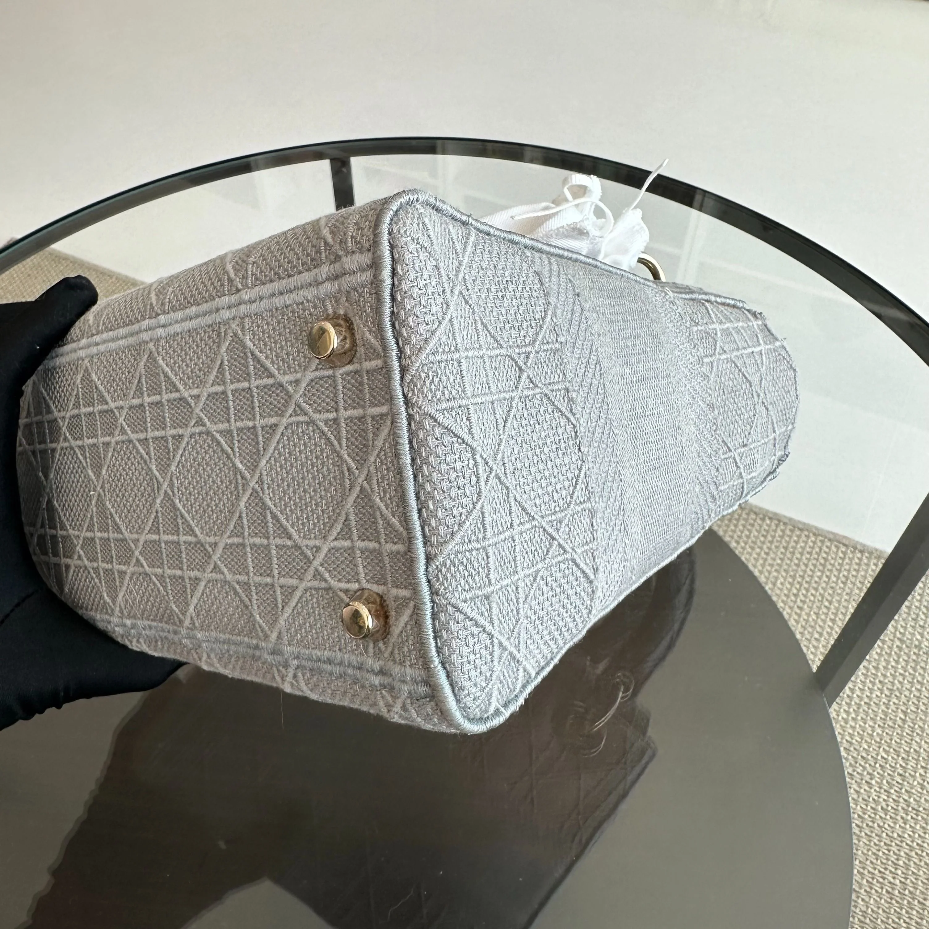 *Reciept* Dior Lady D-Lite Grey Cannage Embroidery GHW - Best Luxury Designers