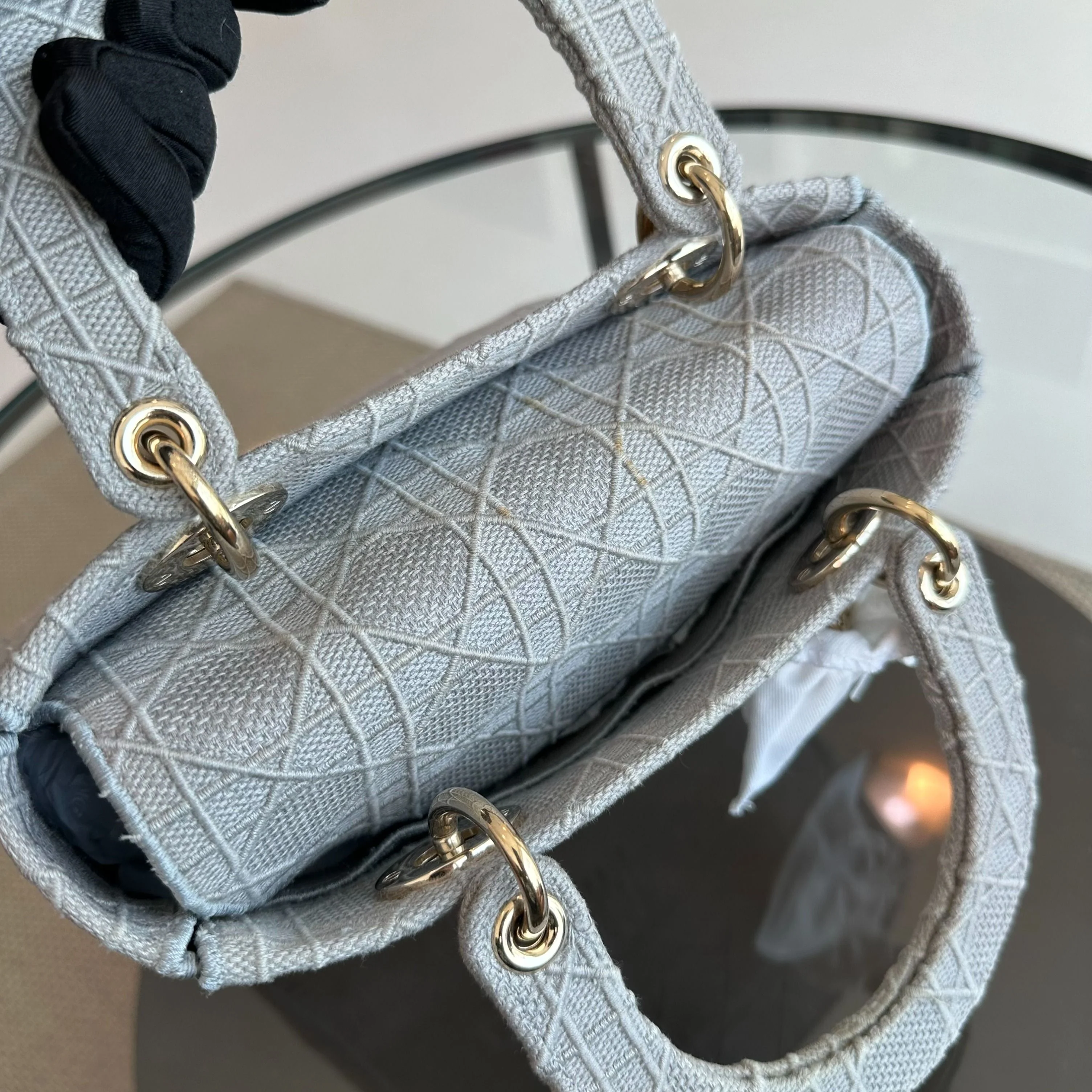 *Reciept* Dior Lady D-Lite Grey Cannage Embroidery GHW - Best Luxury Designers