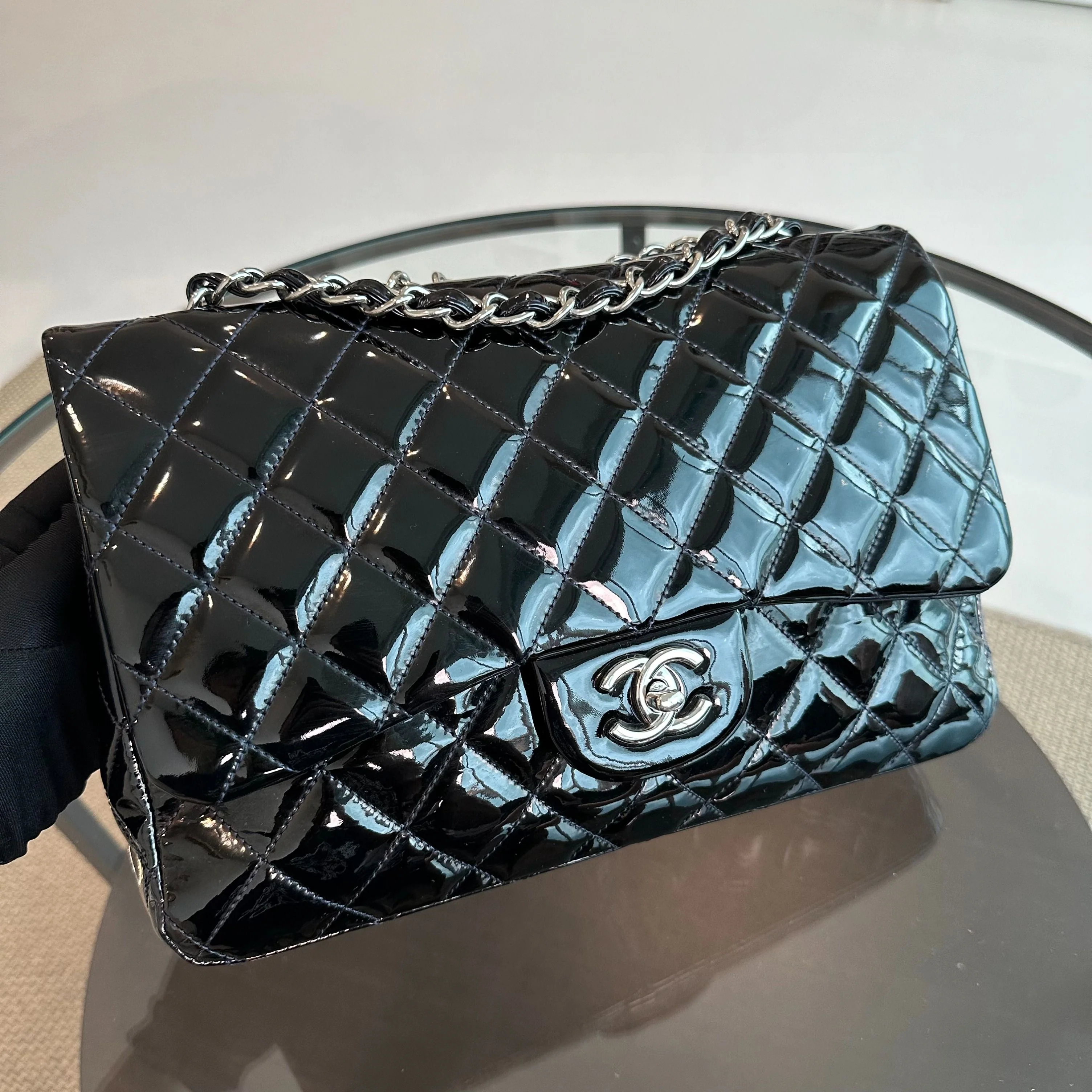 *Recolor* Chanel Jumbo Classic Flap Single Flap Patent Leather Black SHW No 13 - Best Luxury Designers